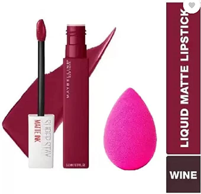 Maybelline New York Super Stay Matte Ink Liquid Lipstick - 115 Founder (5ml) & Beauty Blender Set | Long-Lasting, Smudge-Proof Lip Color with Makeup Sponge | Perfect for Everyday Wear, Parties & Special Occasions