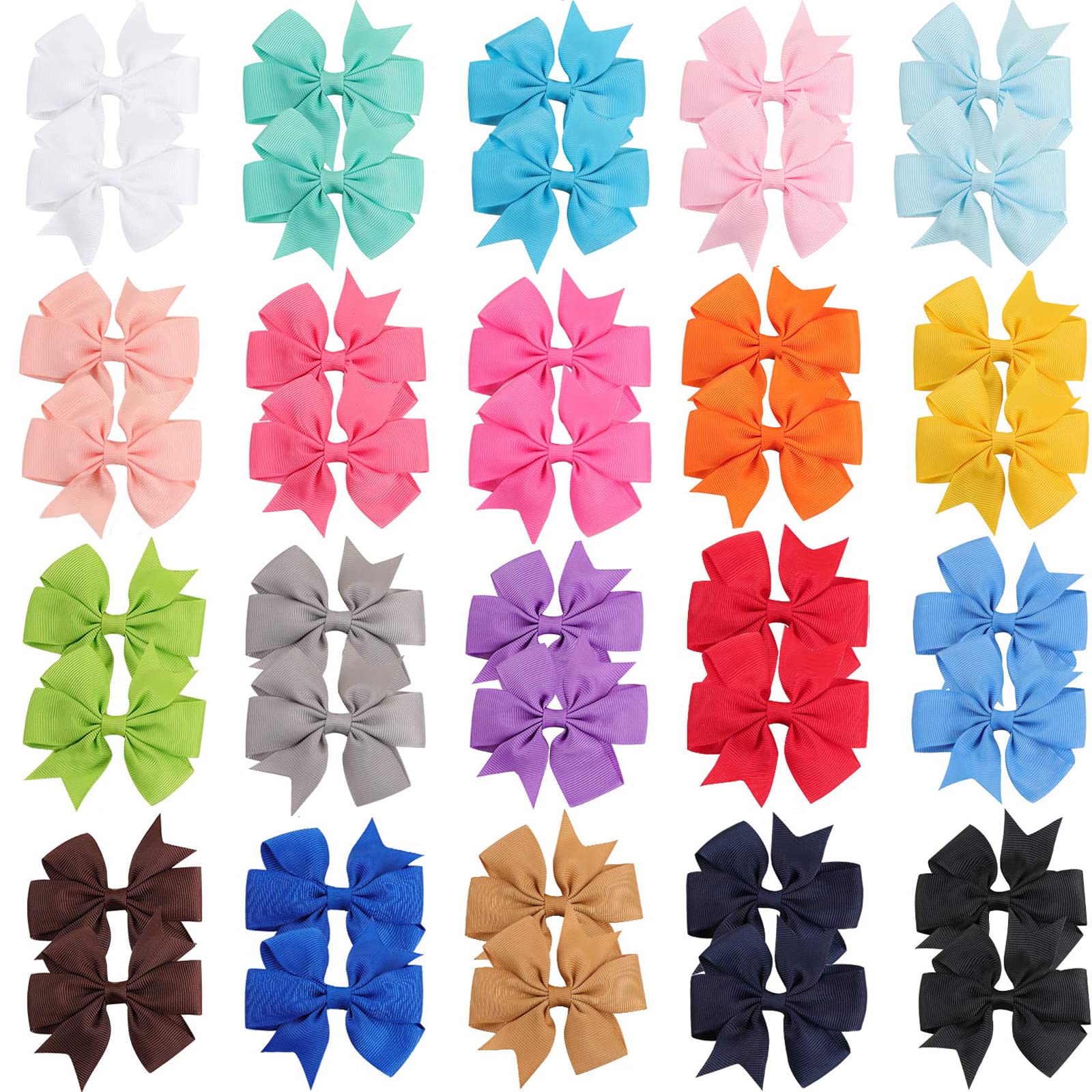 3 Inch Hair Bows for Baby Girls | Oaoleer Pinwheel Bows with Grosgrain Ribbon | Toddler Hair Clips & Barrettes Accessories (40PCS) - Perfect for Back to School, Birthday Parties & Daily Outfits