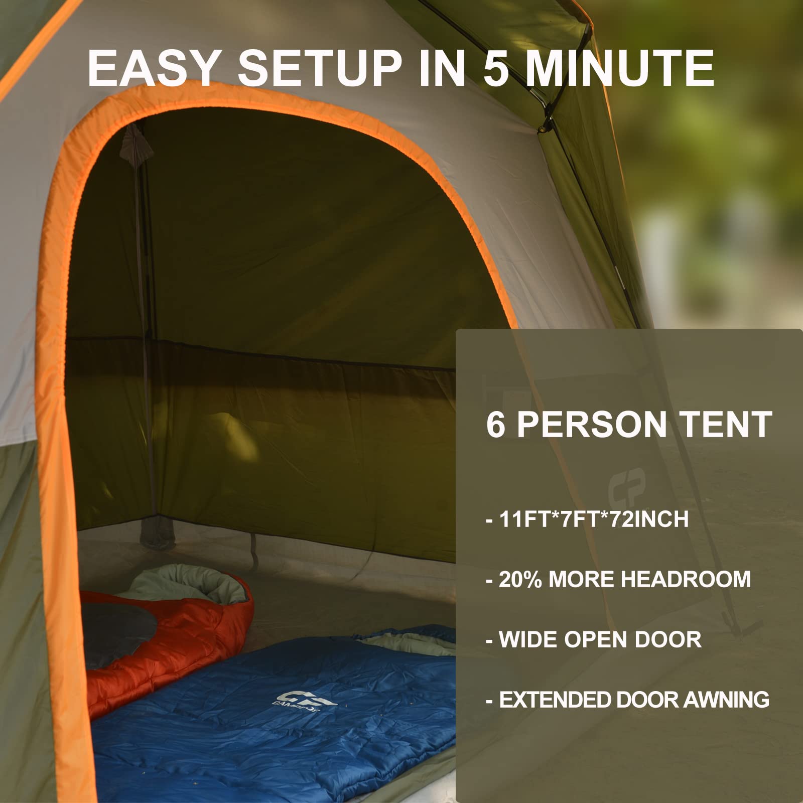 CAMPROS CP Tent - 3/4/6/8 Person Waterproof Windproof Family Camping Tent with Rainfly | Large Mesh Windows & Wide Door | Easy Setup & Portable with Carry Bag | Perfect for Backpacking, Hiking & Outdoor Adventures