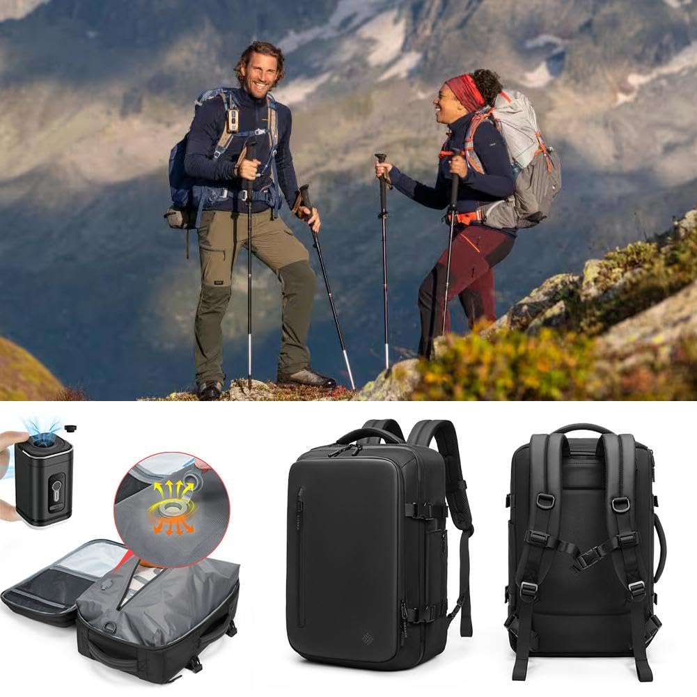 Expandable Vacuum Travel Backpack with Sealed Compression System - Large Carry On Luggage for Airplane, Hiking & Business Trips | Waterproof & Space Saving Design
