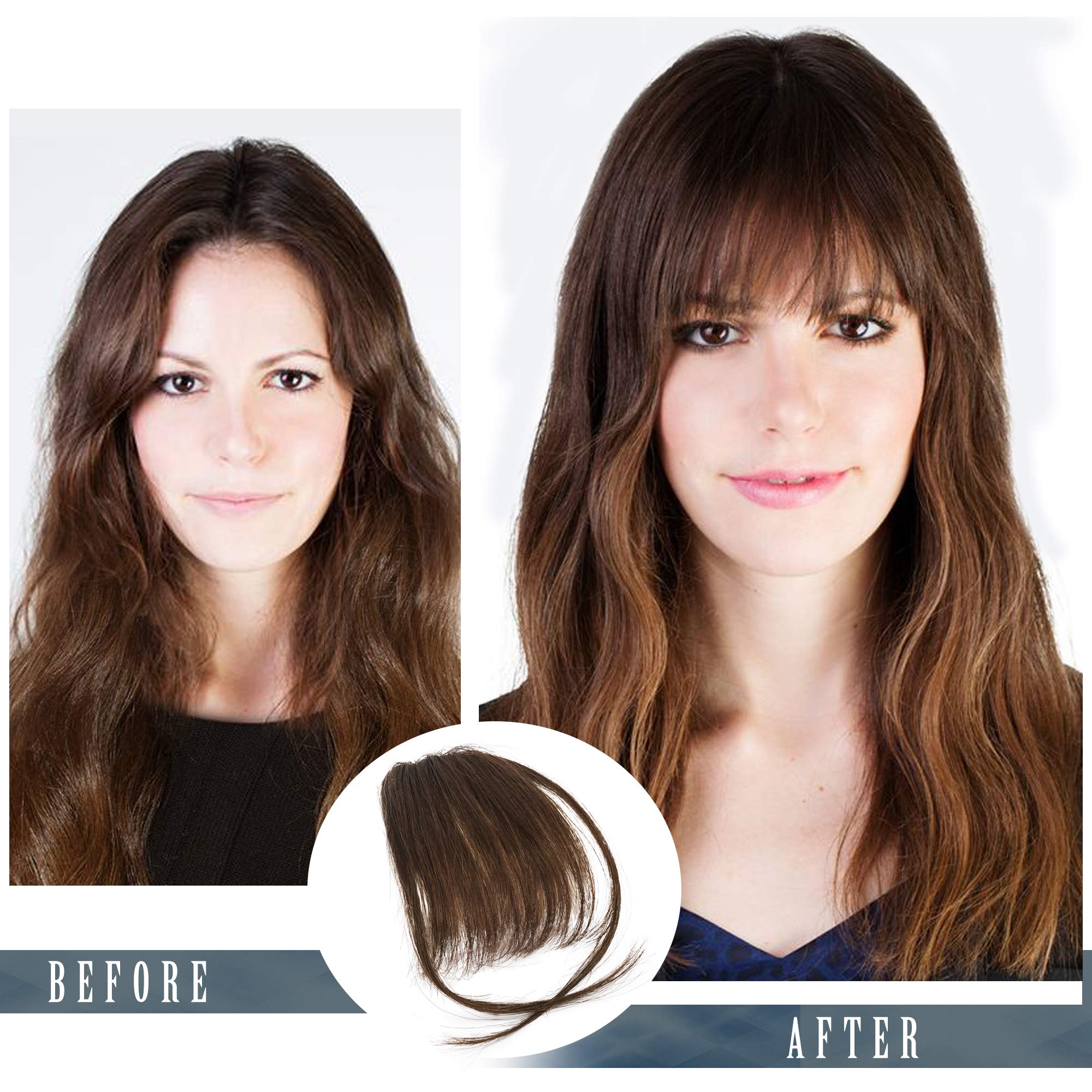 BARSDAR Clip-in Bangs for Women - Real Human Hair Wispy Fringe Extensions, Medium Brown with Temples | Perfect for Daily Wear, Cosplay & Hairstyle Transformations