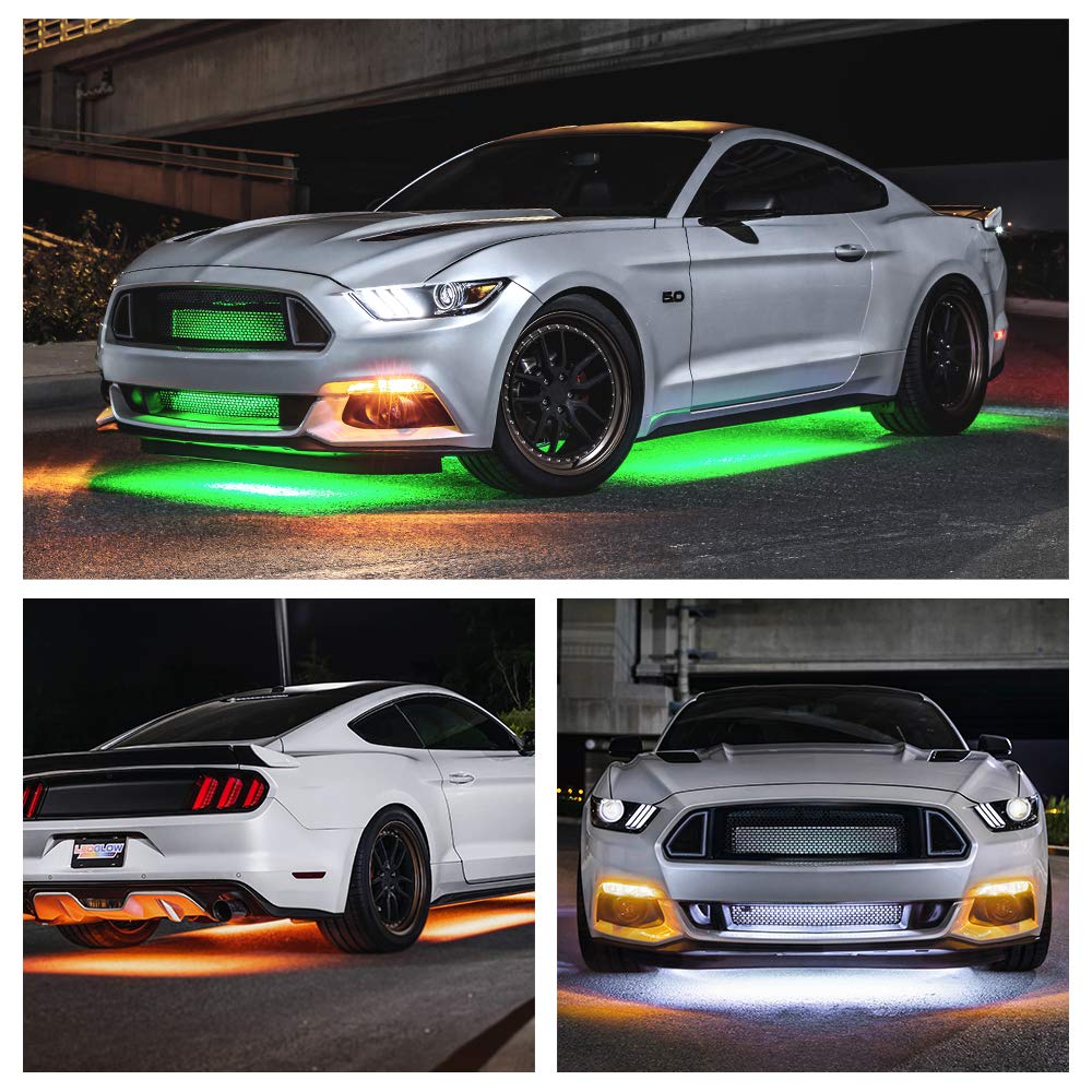 LEDGlow 4-Piece Bluetooth RGB LED Underbody Underglow Kit & 6-Piece Interior Footwell Lighting for Cars - 16 Million Colors - Smartphone App Control - Customizable Mood Lighting for Car Shows, Night Driving & Vehicle Customization
