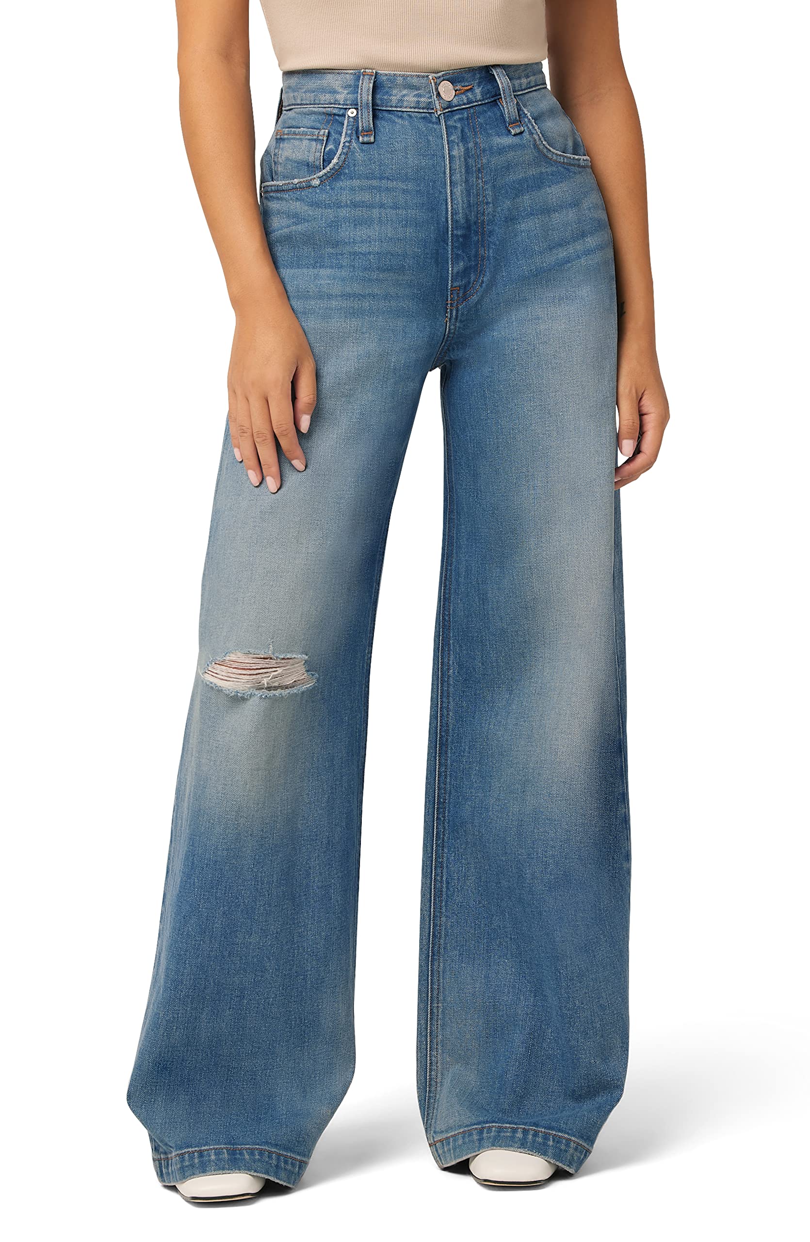 HUDSON Women's James Ultra High Rise Wideleg Petite Jeans - Stretch Denim Pants for Casual & Work Wear | Comfortable Slim Fit for Petite Women