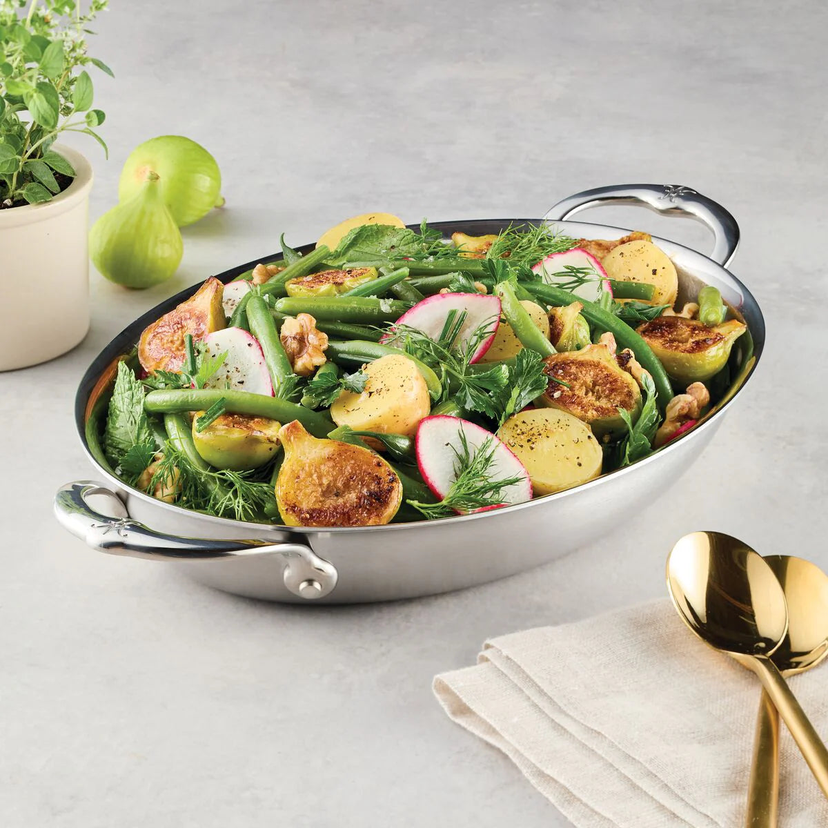 Hestan Provisions 12-Inch Stainless Steel Oval Au Gratin Dish - Perfect for Baking Casseroles, Gratin Potatoes & Serving Side Dishes at Dinner Parties
