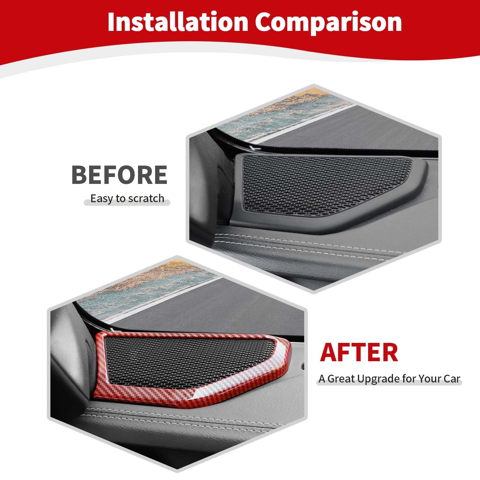 Jeep Wrangler JL JLU & Gladiator JT A Pillar Speaker Trim Cover (2018-2024) - Red Carbon Fiber Interior Accessories (2-Piece Set) | Upgrade Your Off-Road Vehicle's Interior Style & Sound System Protection