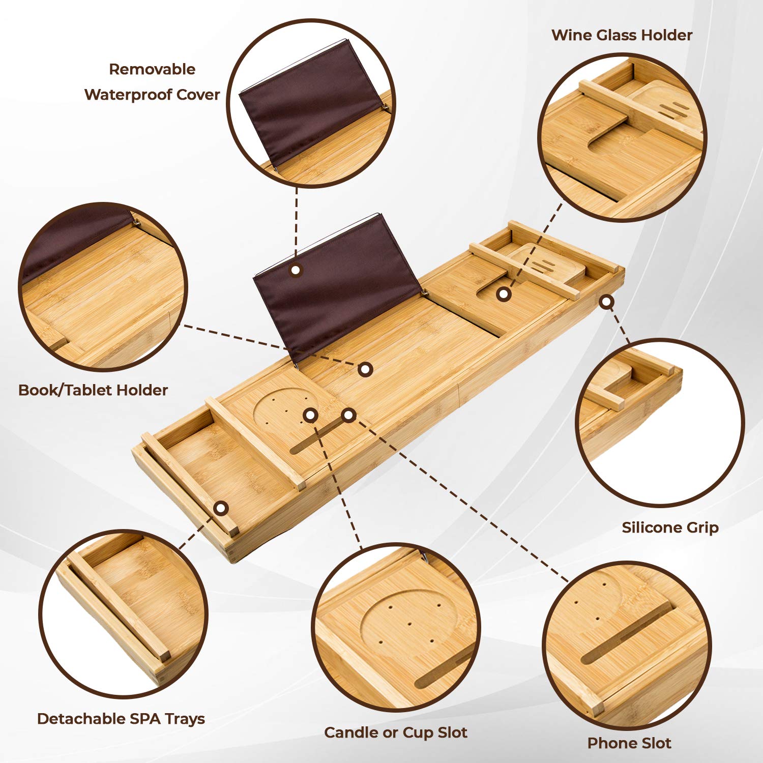 Premium Bamboo Bathtub Tray Caddy - Expandable Foldable Bath Tray for Relaxation - Unique Housewarming, Anniversary & Wedding Gift for Couples - Perfect for Reading, Wine, Candles & Spa Nights