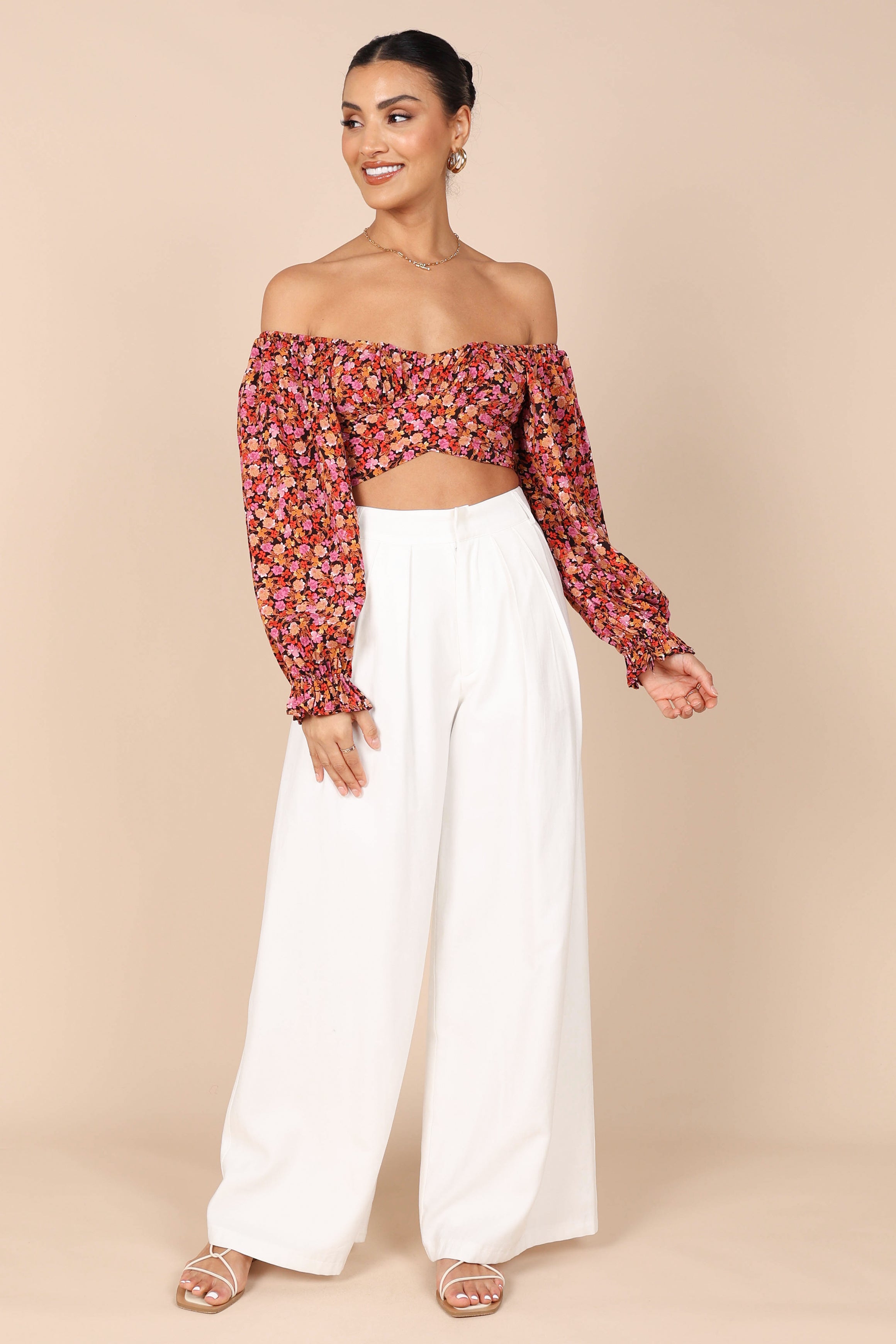 Jillian Cropped Top - Pink Floral Print Women's Fashion Blouse for Summer Outfits & Casual Wear