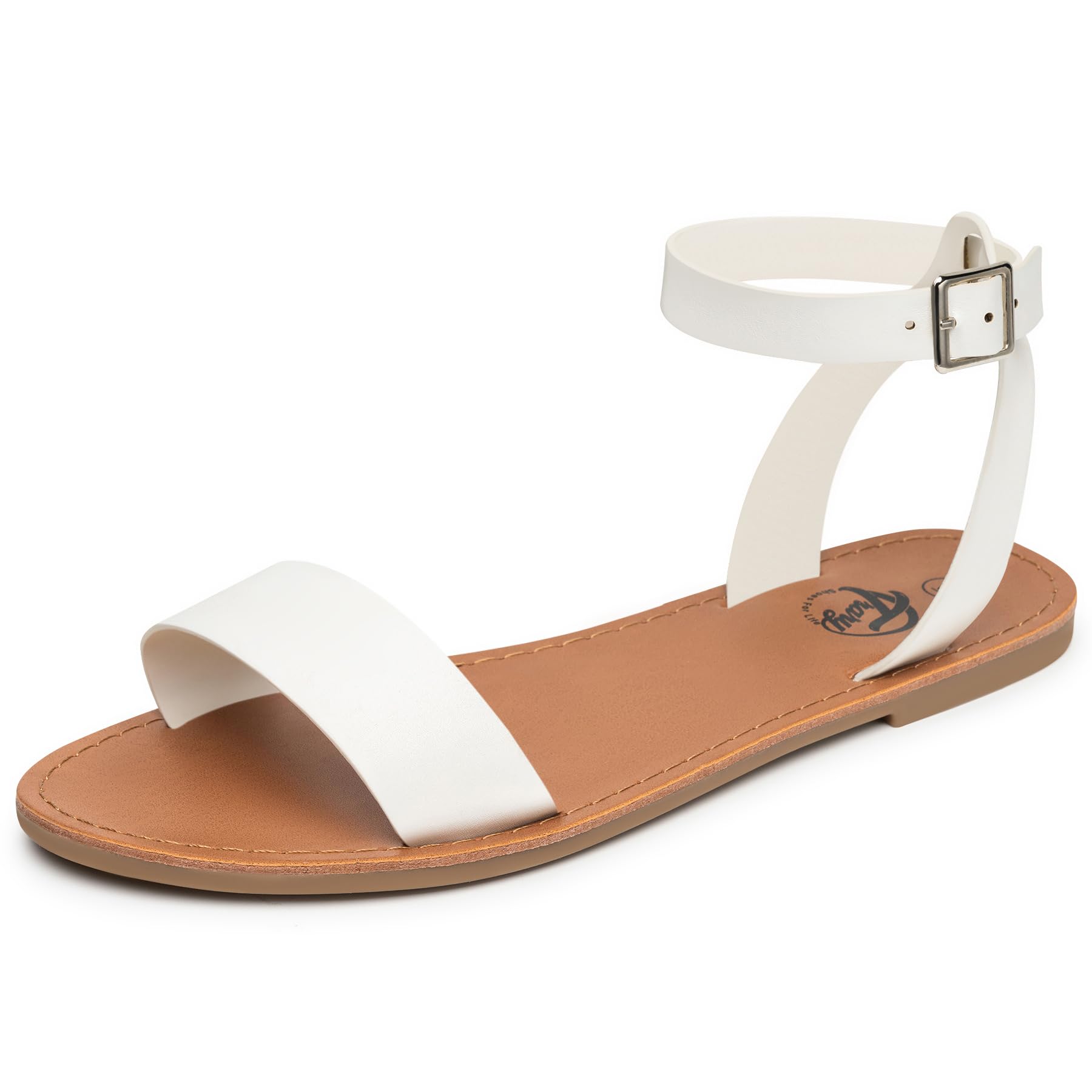 Stylish Women's Leather Gladiator Sandals with Adjustable Metal Buckle - Comfortable Two-Tone Open Toe Dressy Summer Sandals for Weddings, Parties & Casual Outings