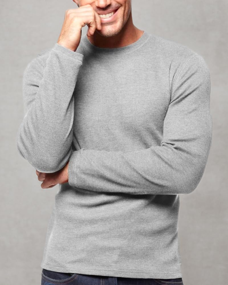 Premium Men's Heavy & Medium Weight Waffle Thermal Long Sleeve Crewneck Shirt - Warm Winter Base Layer for Outdoor Activities, Camping & Cold Weather Workwear