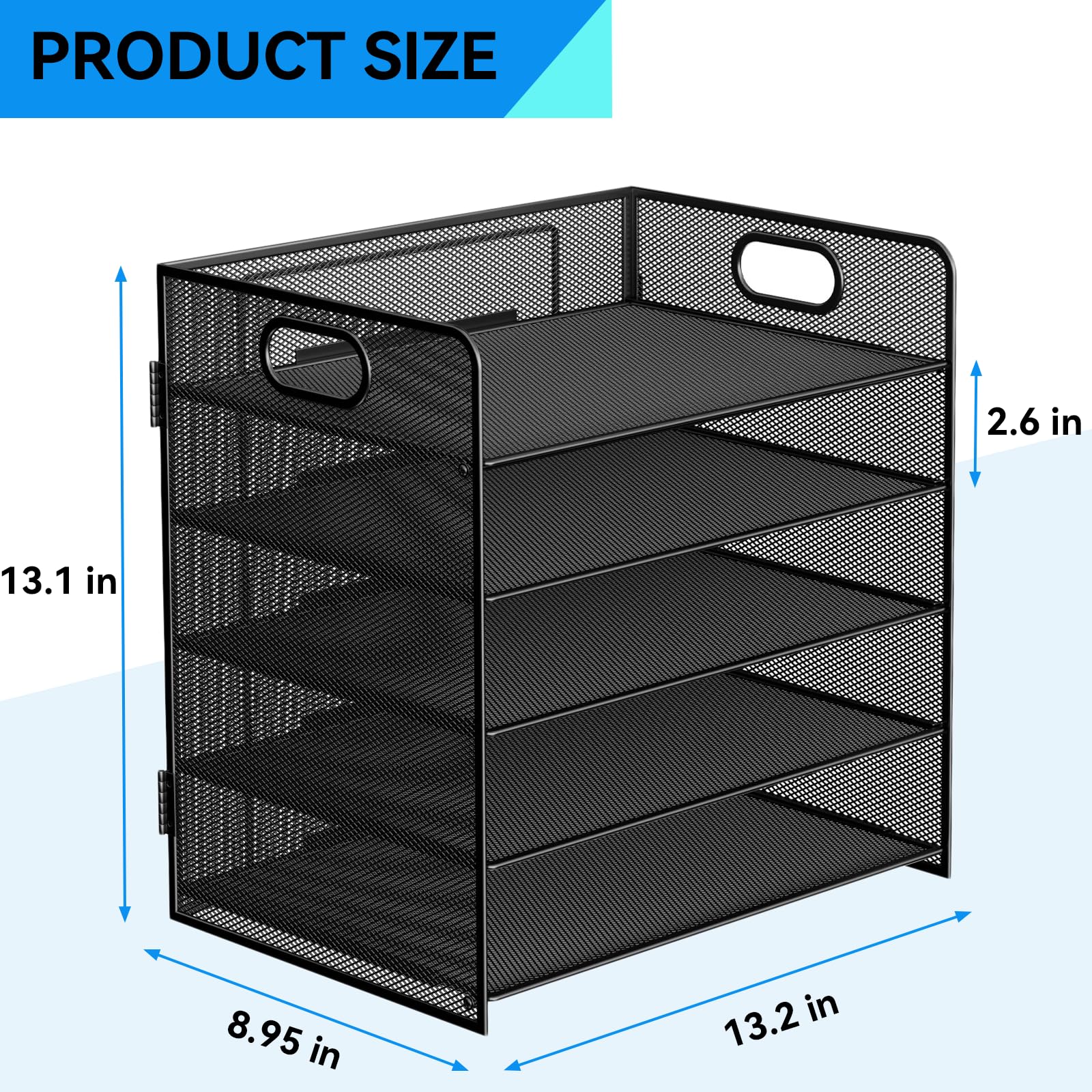 5-Tier Metal Mesh Letter Tray Organizer with Handle - Desktop File Sorter for Letter/A4 Paper Storage - Office Desk Organizer for Documents, Mail & Office Supplies (Black) - Perfect for Home Office, School & Workspace Organization