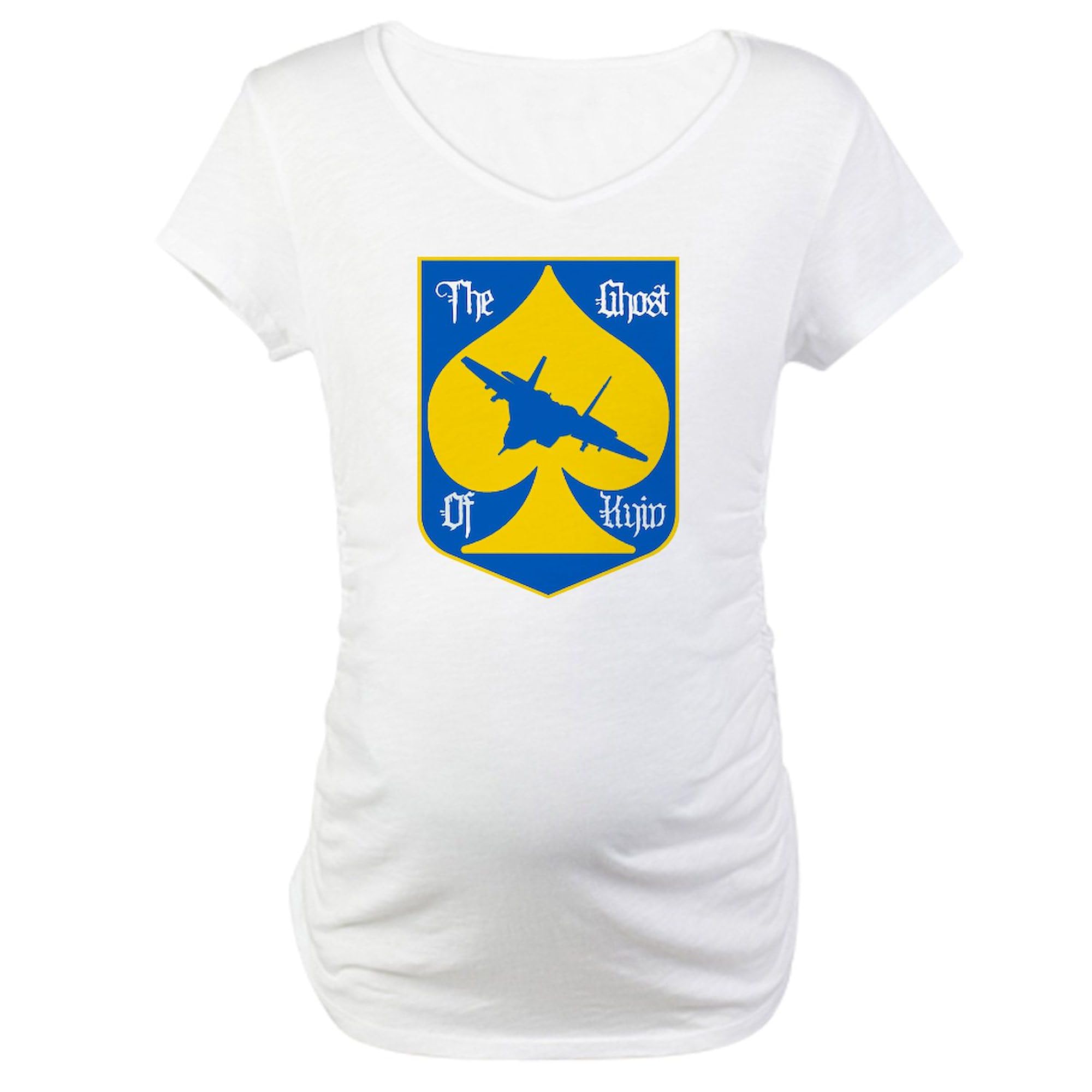 The Ghost of Kyiv Card Pro Ukraine Maternity T-Shirt for Women - Ruched Side Design for Comfort & Style - Perfect for Pregnancy, Nursing & Casual Wear