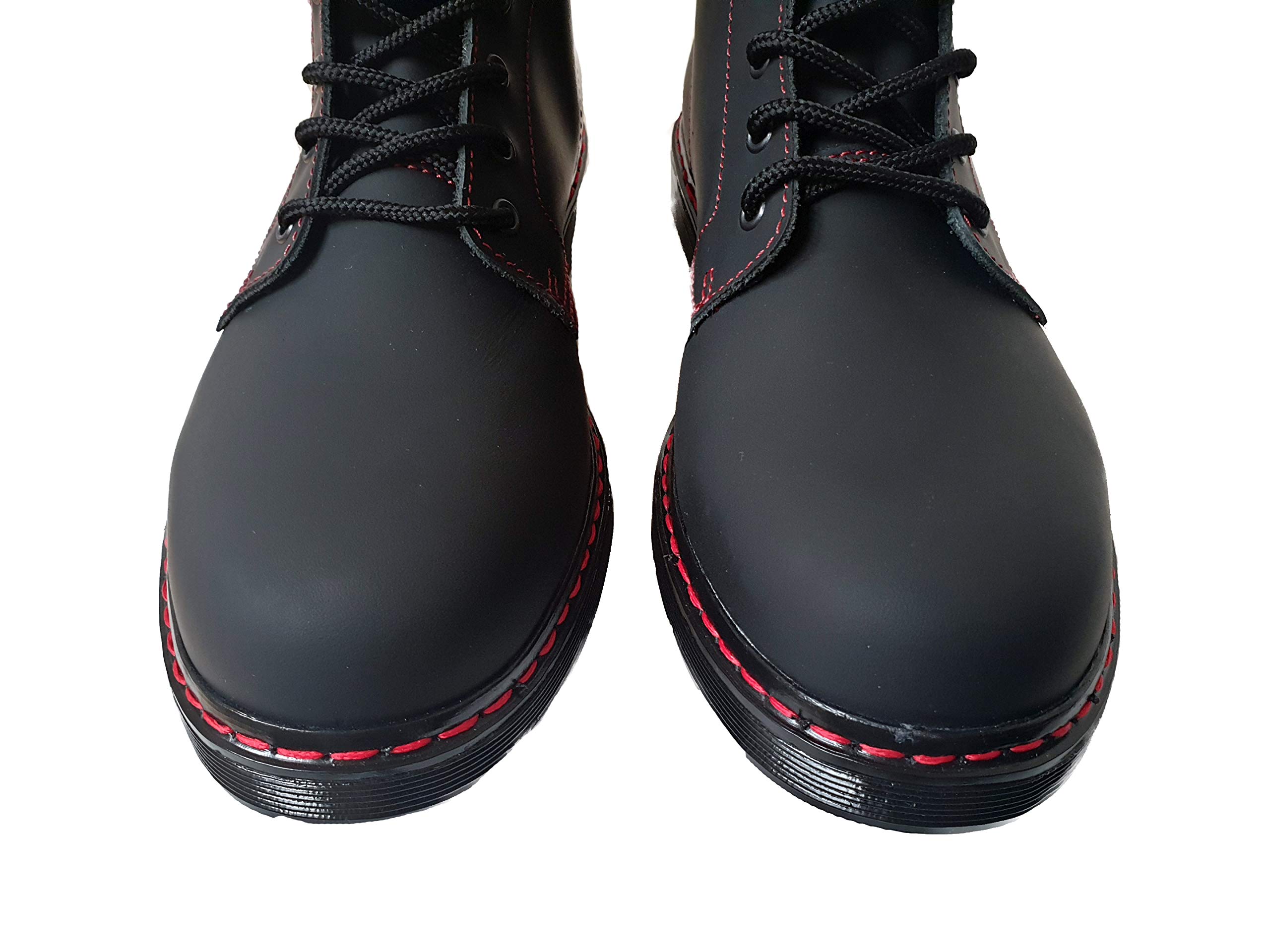 Men's 8 Eye Matt Black Boots with Red Stitching - Premium Leather Combat Boots for Punk, Gothic & Workwear Fashion | Perfect for Motorcycle Riding, Concerts & Everyday Wear