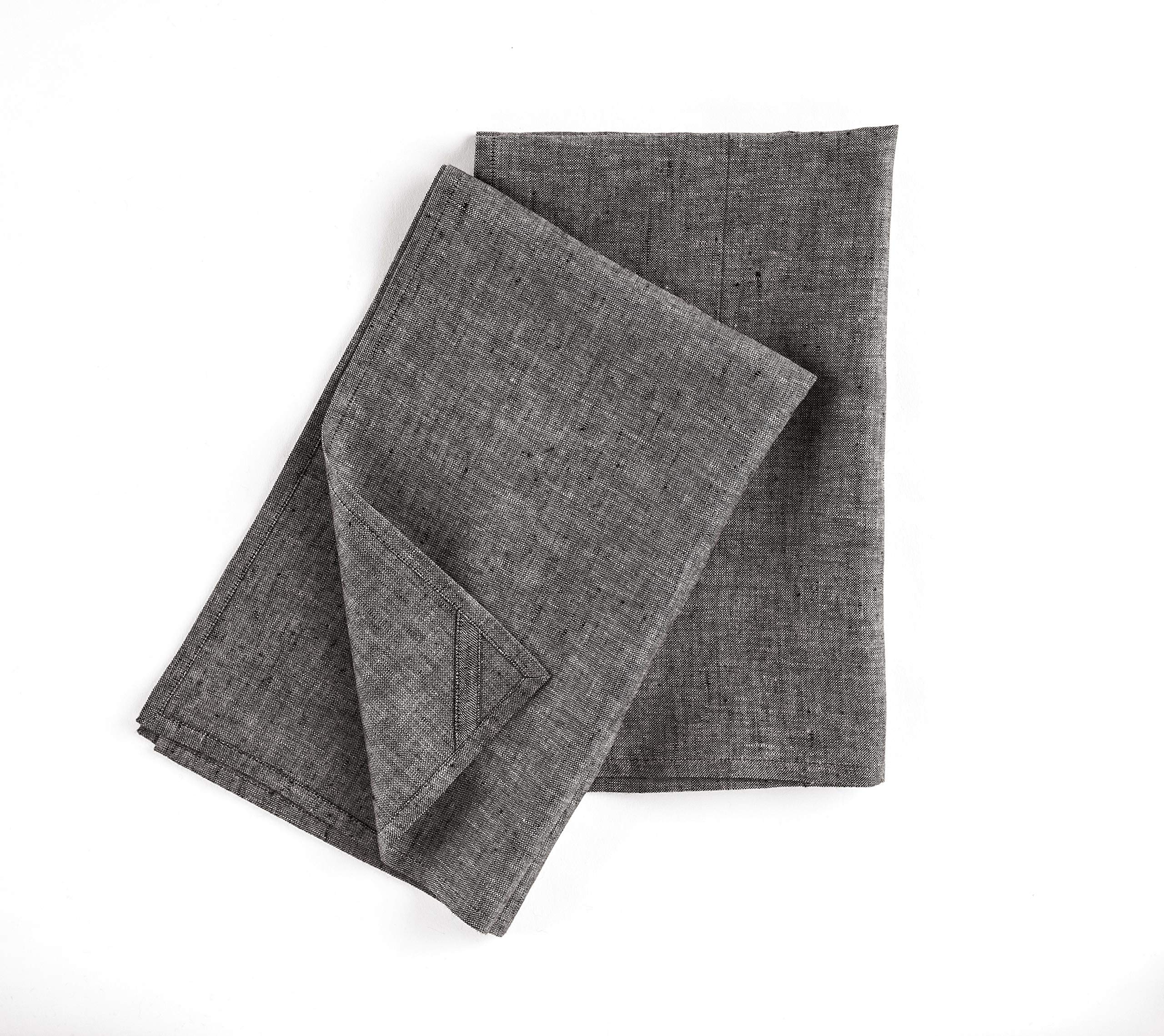 Premium 100% Pure Linen Kitchen Towels Set of 2 - 17x26 Inch Charcoal Grey - Handcrafted European Flax - Machine Washable - Ideal for Cooking, Baking, Dish Drying & Home Decor