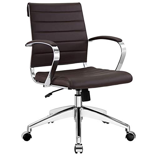 Scranton & Co Contemporary Modern Mid Back Office Chair - Ergonomic Brown Leather Desk Chair for Home & Office Workspace, Comfortable Support for Long Hours Sitting