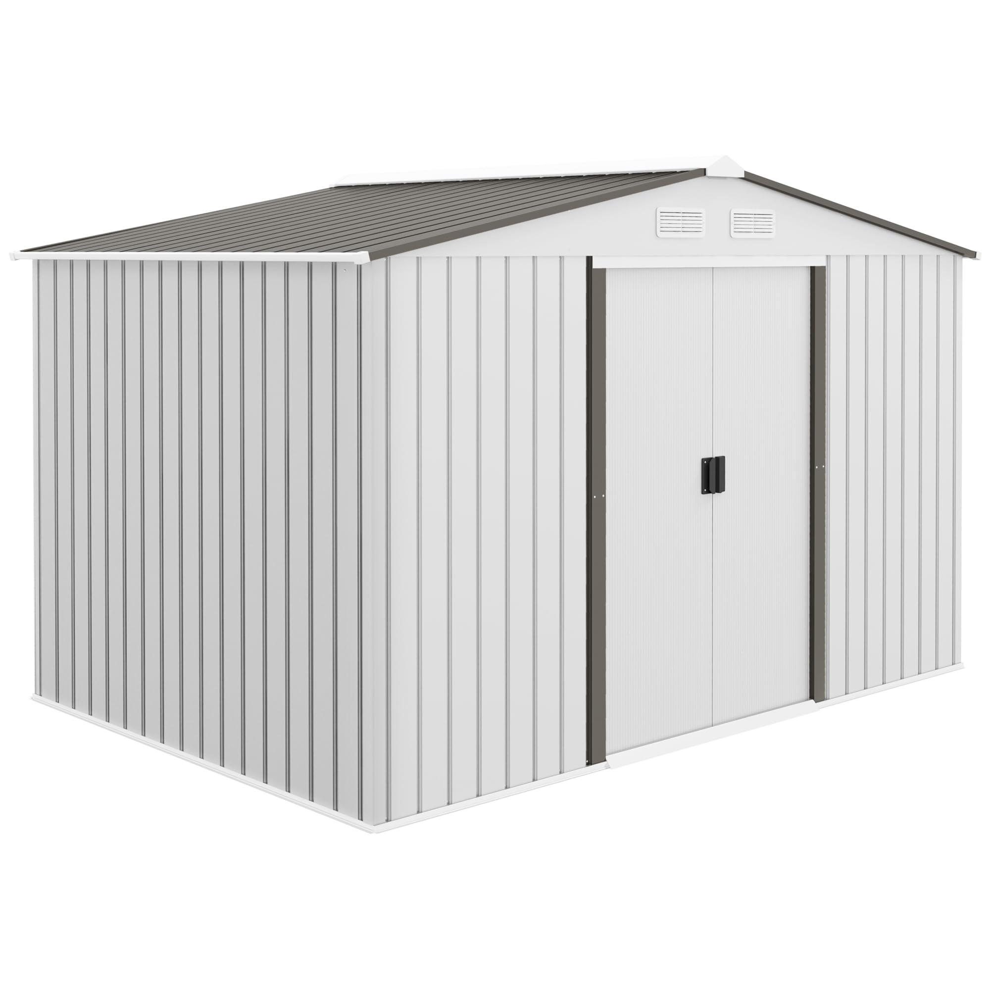 Outsunny 9' x 6' Outdoor Metal Storage Shed with Foundation Kit - Double Lockable Doors, Air Vents & Sloping Roof - Durable Garden Tool Shed for Backyard, Patio, Lawn (Silver) - Perfect for Storing Lawn Mowers, Bikes & Seasonal Items