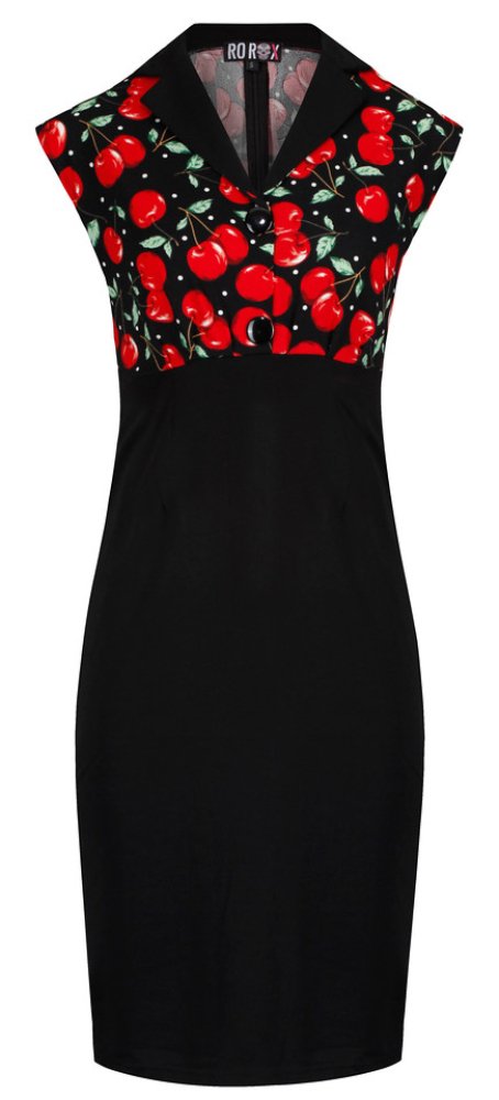 Vintage 50s Rockabilly Polka Dot Floral Cherry Print Wiggle Pencil Dress for Women - Retro Party, Swing Dance & Pinup Style Outfit