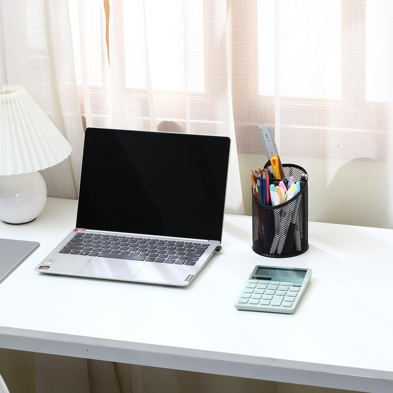 Nicunom 4 Pack Black Metal Mesh Pen Holder - Round Steel Desk Organizer with 3 Compartments for Pencils, Pens & Office Supplies | Perfect for Home, Office & School Organization