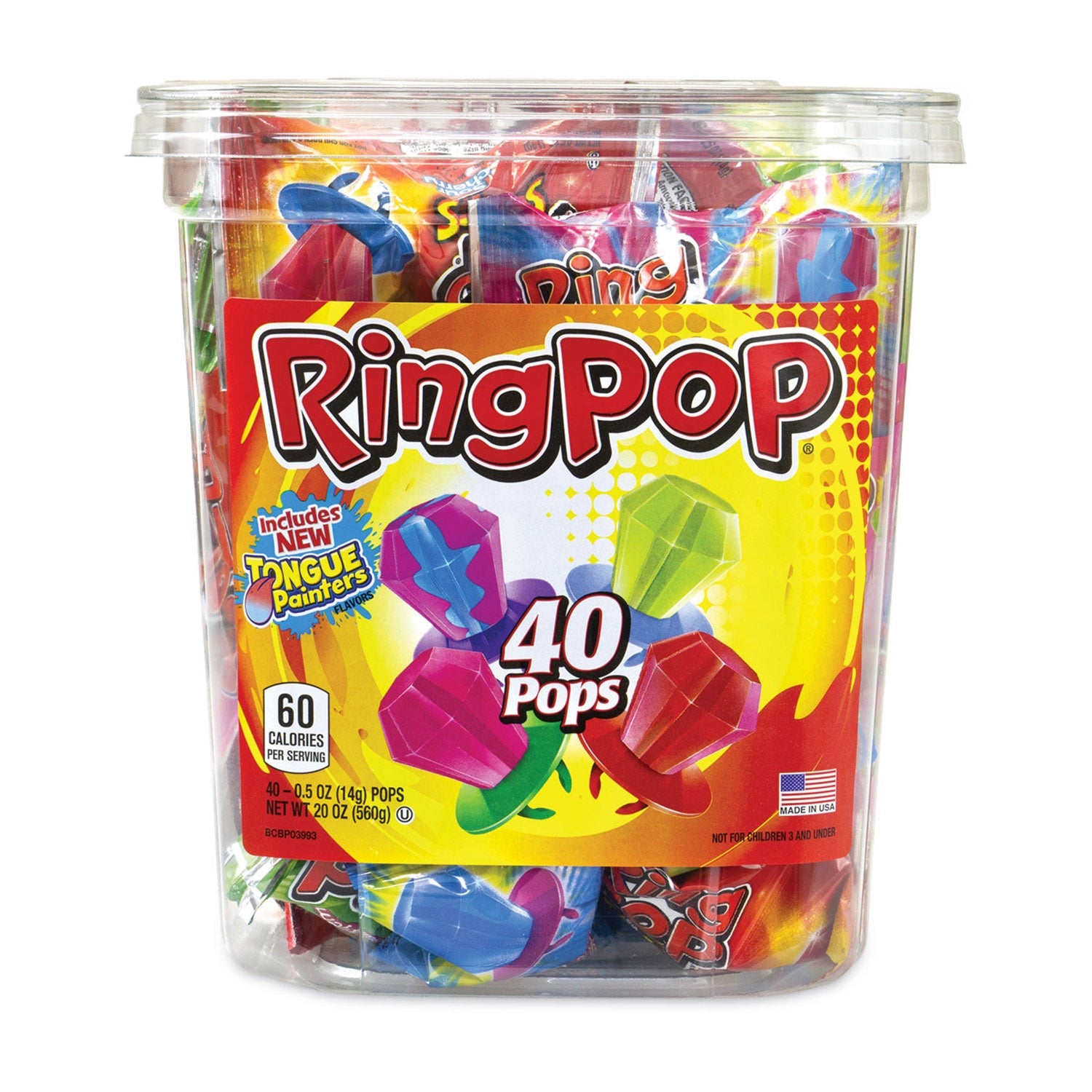 Bazooka Ring Pop Assorted Flavors Candy | 40ct Bulk Tub for Kids Birthday Party Favors, Classroom Treats & Halloween Candy