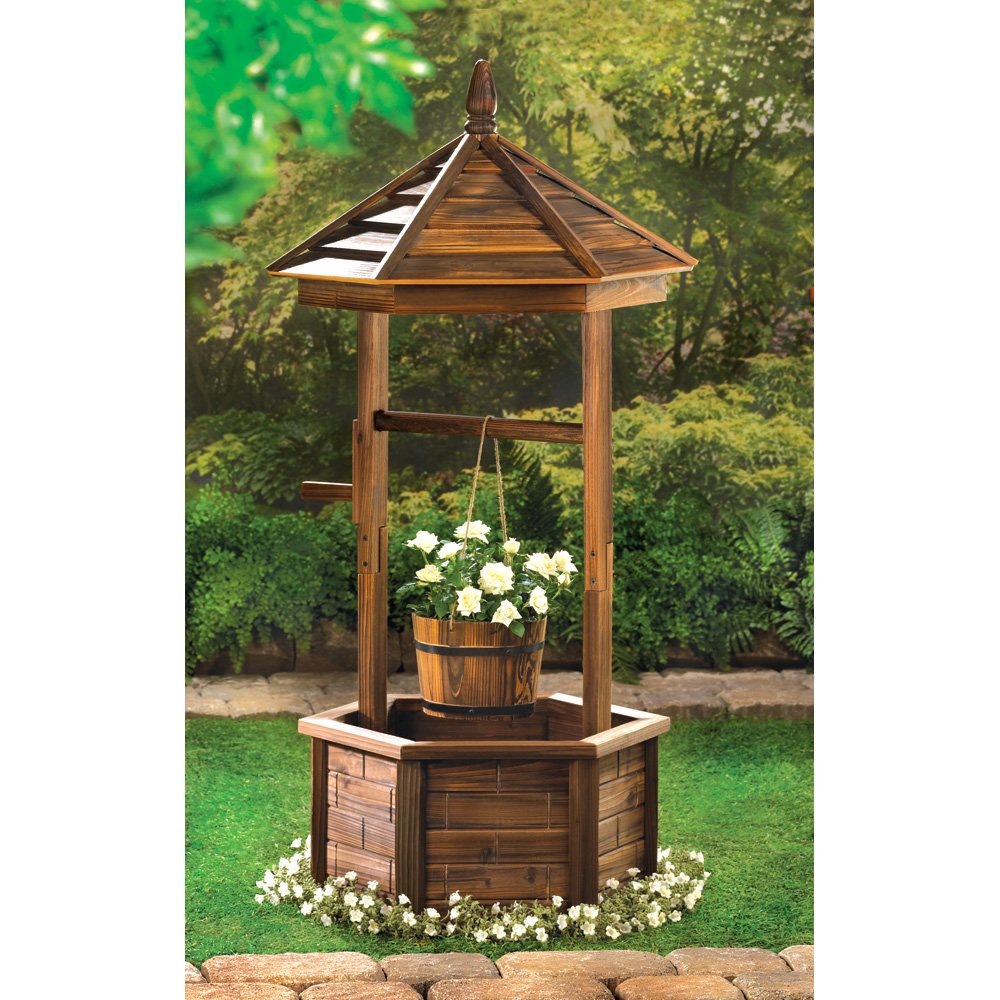 Smart Living Rustic Wishing Well Planter - Handcrafted Wooden Garden Decor for Outdoor & Indoor Use - Perfect Home Decoration Gift for Patio, Yard, and Farmhouse Style