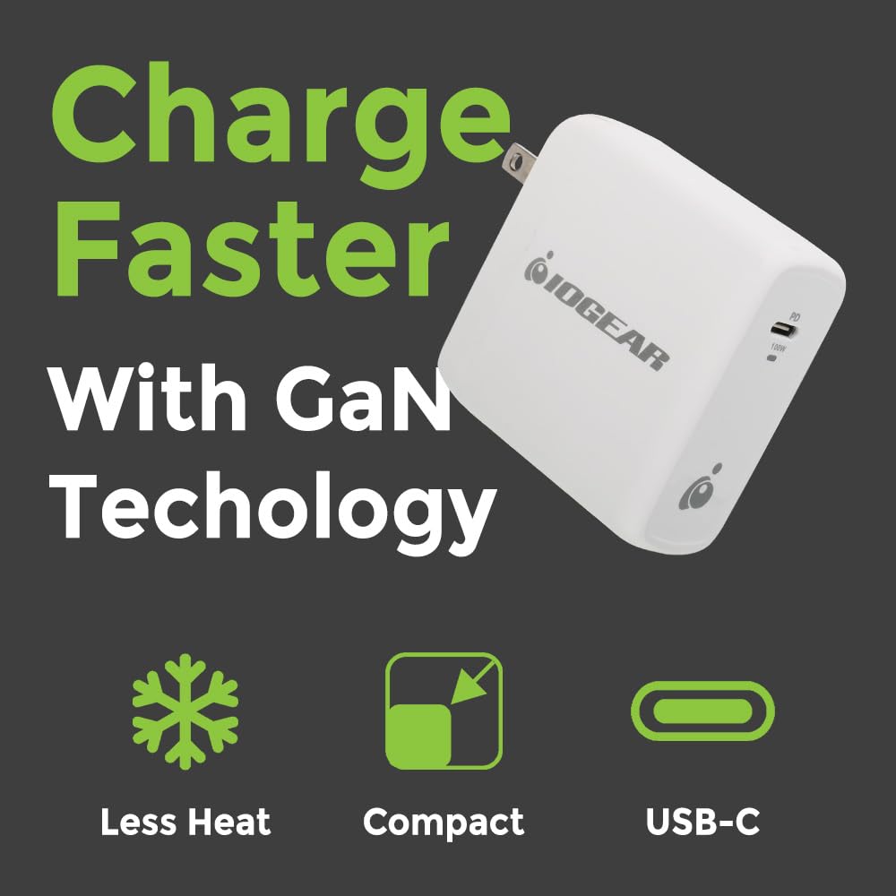 GearPower 100W USB C GaN Fast Charger - Compact & Powerful PD 3.0 Wall Charger for MacBook Pro, iPhone 15, iPad, Samsung Galaxy - Perfect for Travel, Office & Home Use