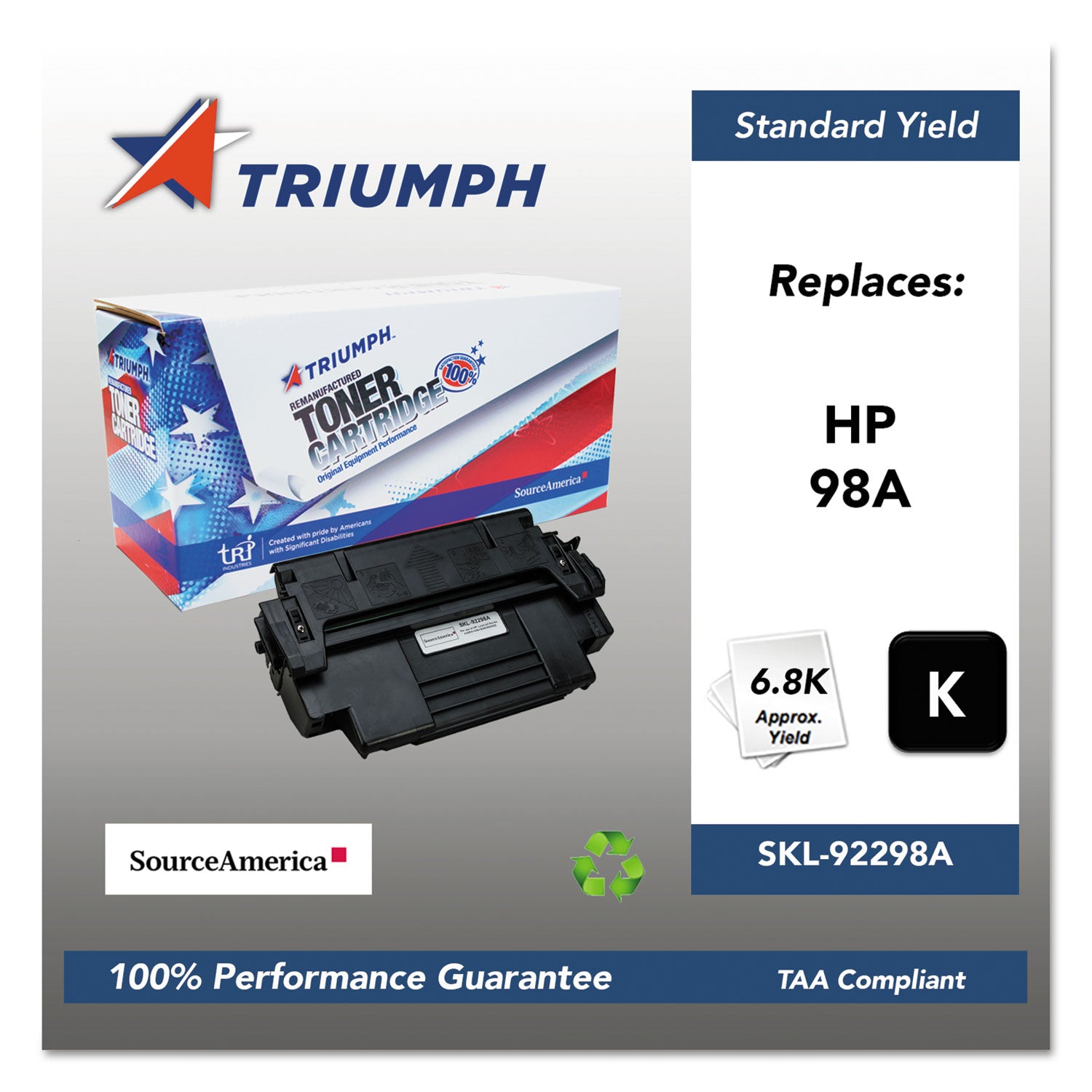 92298A (98A) Remanufactured Black Toner Cartridge - 6800 Page Yield | High-Quality Replacement for HP Printers | Perfect for Office & Home Printing