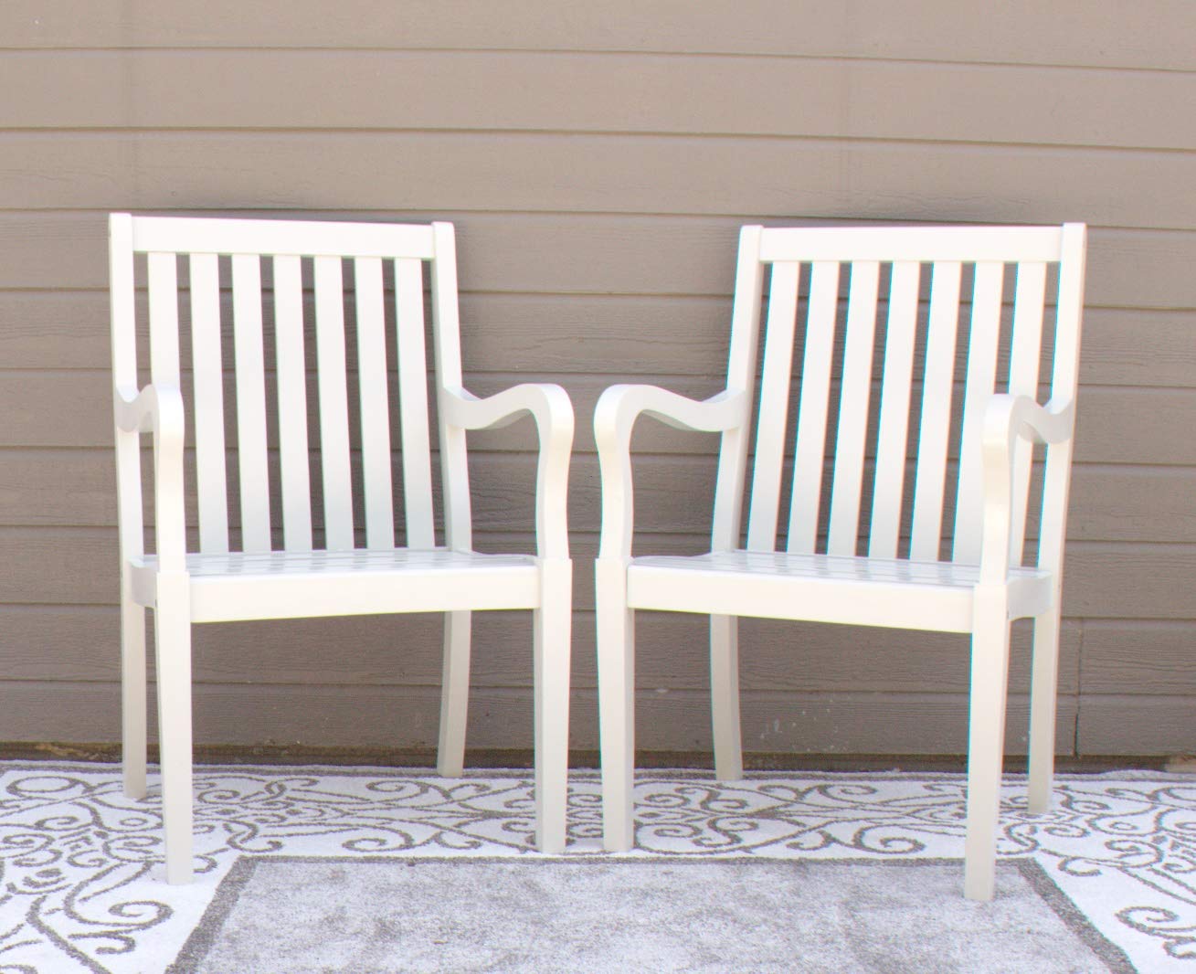 Pebble Lane Living Captains Dining Chairs Set of 2 - Light Gray Solid Wood with Rounded Arms & All-Weather Upholstery - Perfect for Kitchen, Dining Room, or Outdoor Patio Furniture