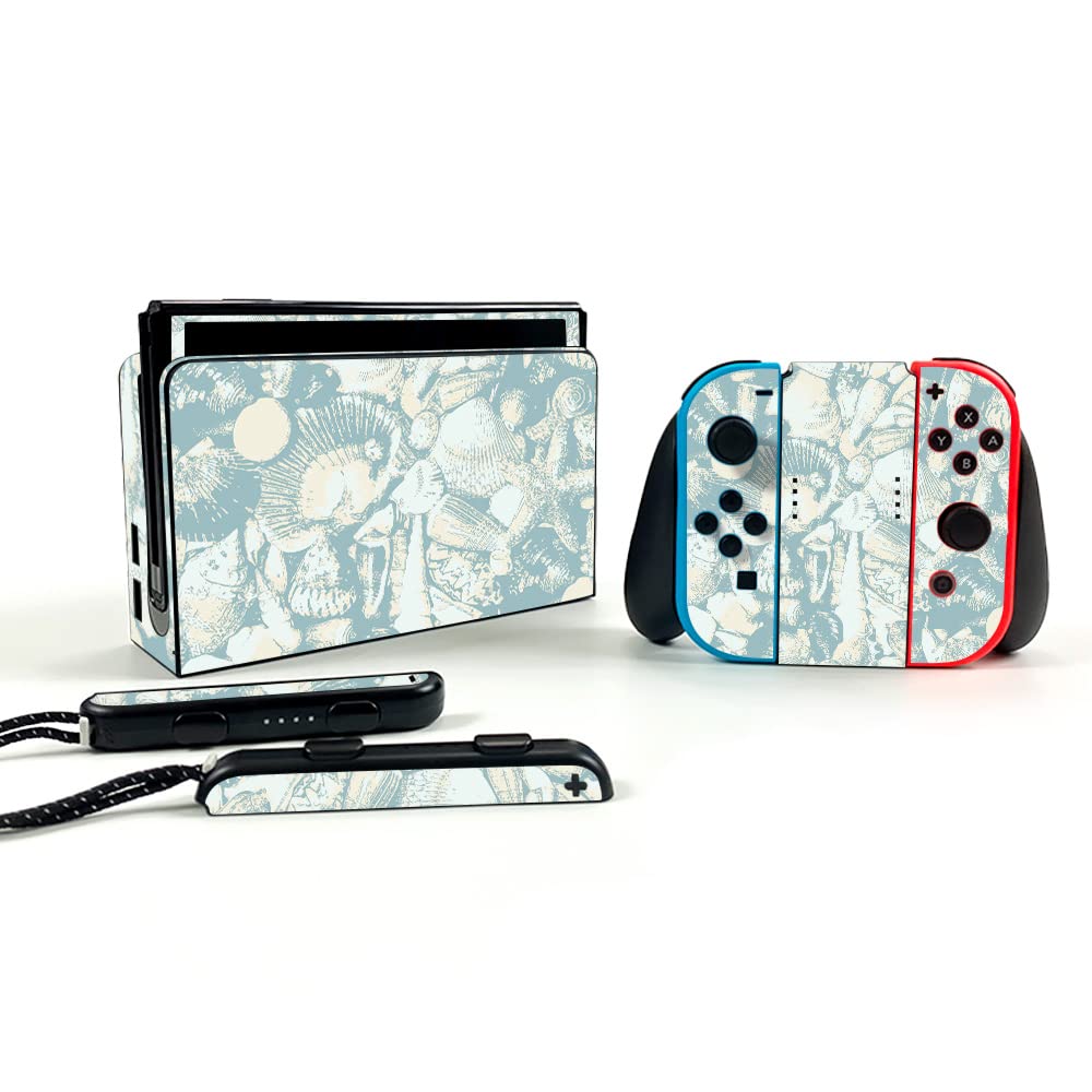 MightySkins Protective Vinyl Decal Wrap Cover for Nintendo Switch OLED - Blue Seashells Design | Durable, Customizable Skin | Easy to Apply & Remove | Made in USA | Perfect for Gaming, Travel & Personalization