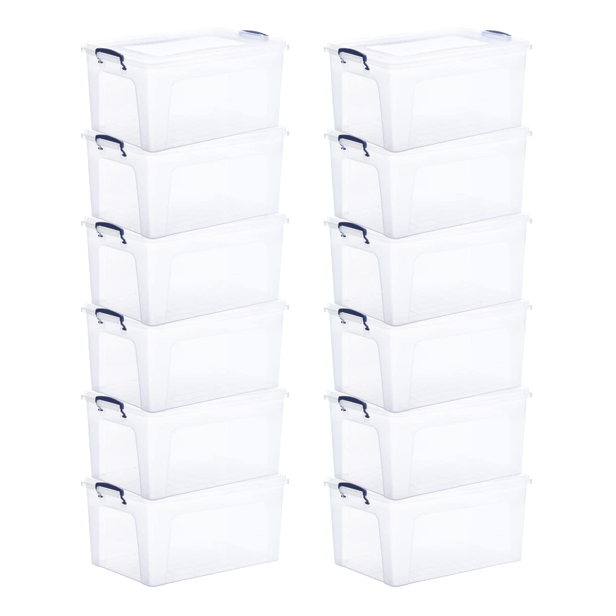 Superior Clear Plastic Storage Boxes with Lids - 12 Pack 28.5 Quart BPA Free Stackable Organizing Bins for Home, Office, School & Dorm - Perfect for Closet Organization, Toy Storage & Pantry Containers
