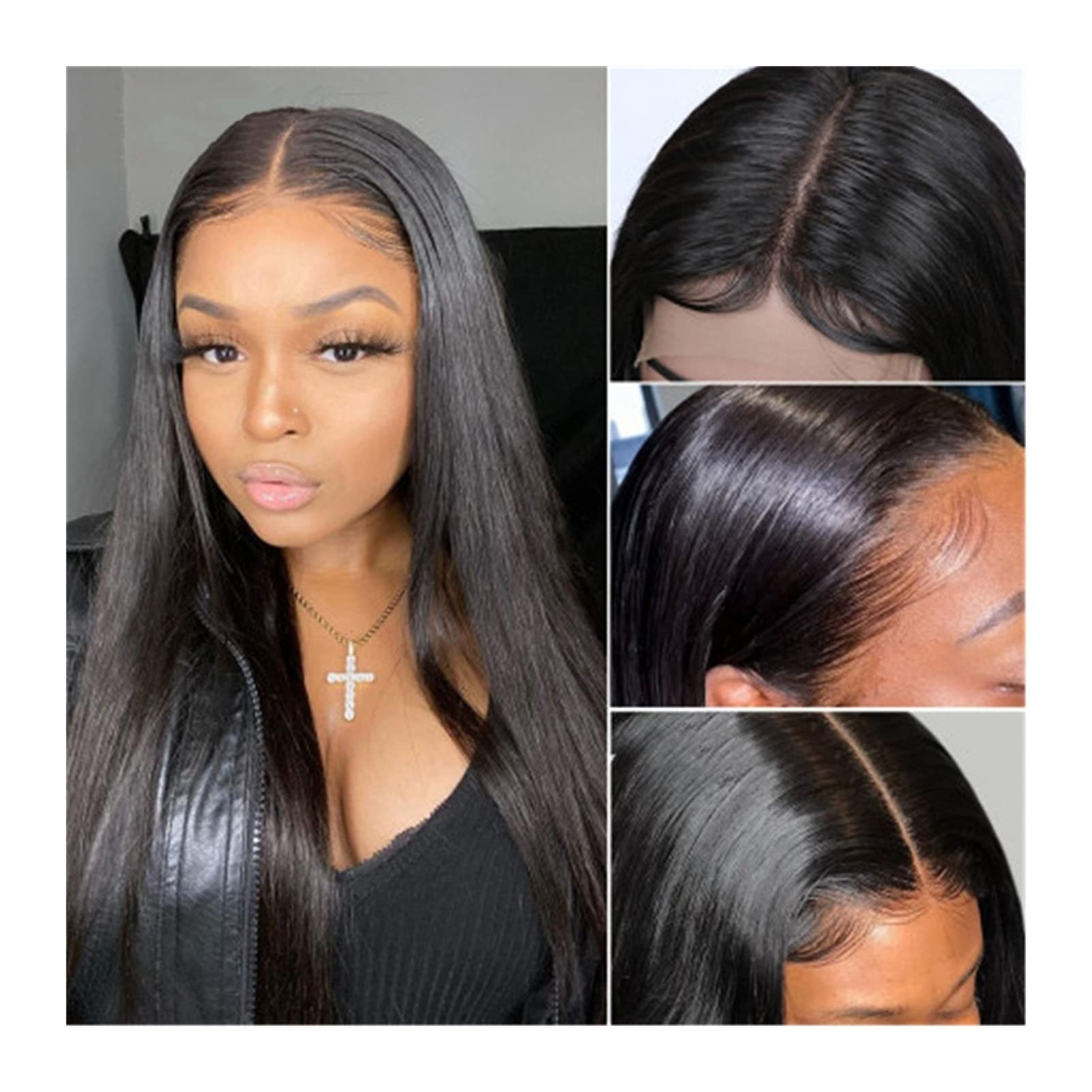 YUHUAWF Peruvian Straight Lace Front Human Hair Wig - 10-30 Inch 4x4 Lace Closure with Pre-Plucked Baby Hair for Daily Wear & Parties (28 Inches Stretched Length) - Perfect for Cosplay, Weddings & Special Events