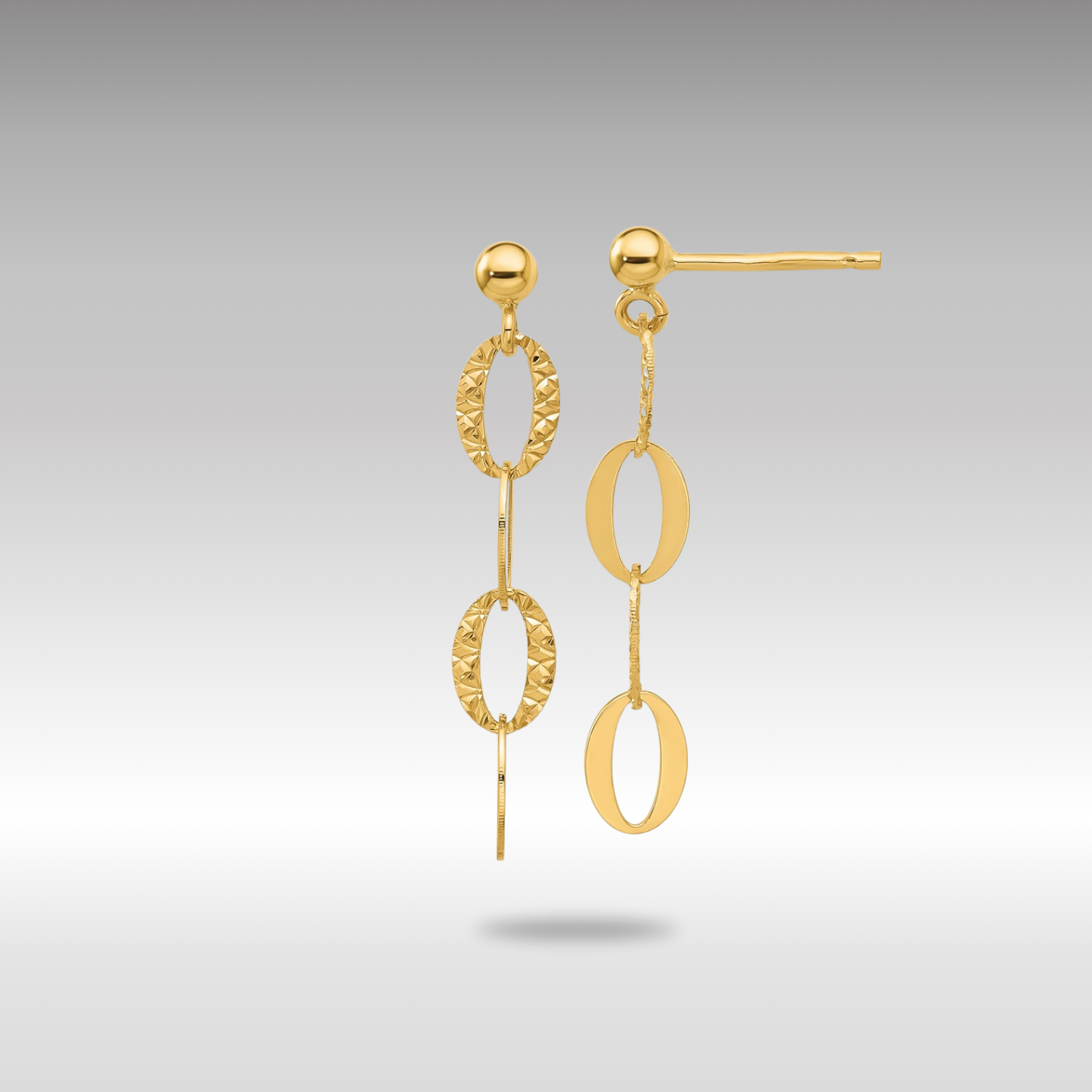 Gold Diamond Cut Oval Link Post Dangle Earrings SF3017E - Elegant Fashion Jewelry for Women, Perfect for Parties, Weddings & Special Occasions