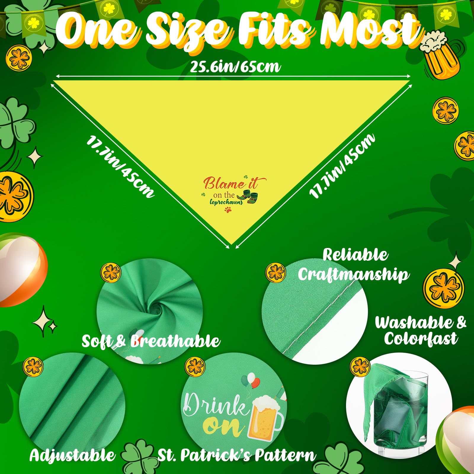 100 Pcs St Patrick's Day Dog Bandanas - Bulk Pet Triangle Scarves with Fun Sayings, Washable & Adjustable Puppy Kerchiefs for Small Medium Large Dogs - Cute Pet Costume Accessories for Parties, Parades & Holiday Photos