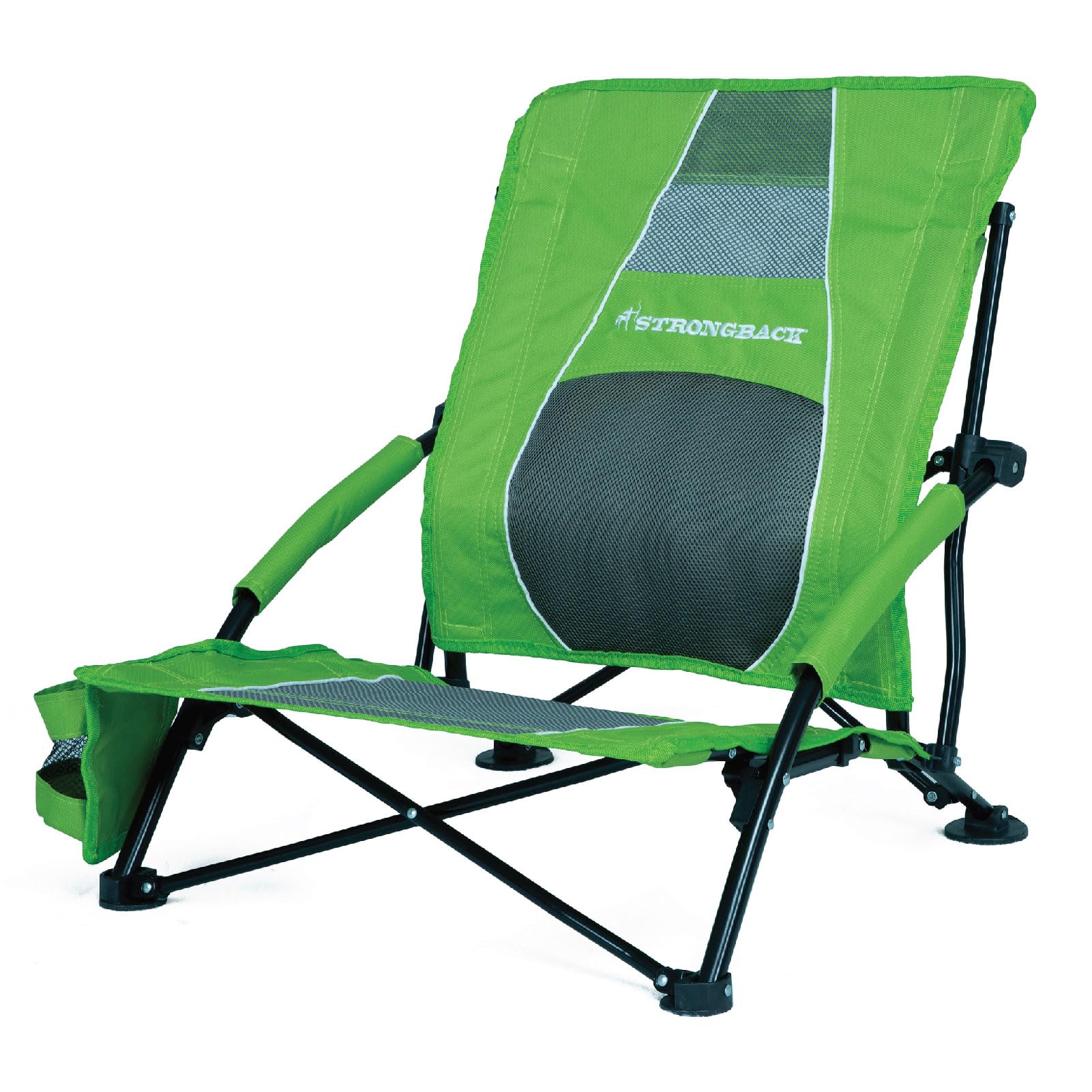 STRONGBACK Low Gravity Beach Chair with Built-in Lumbar Support - Heavy Duty Portable Folding Chair for Adults, Camping, Backyard & Poolside - Lime Green