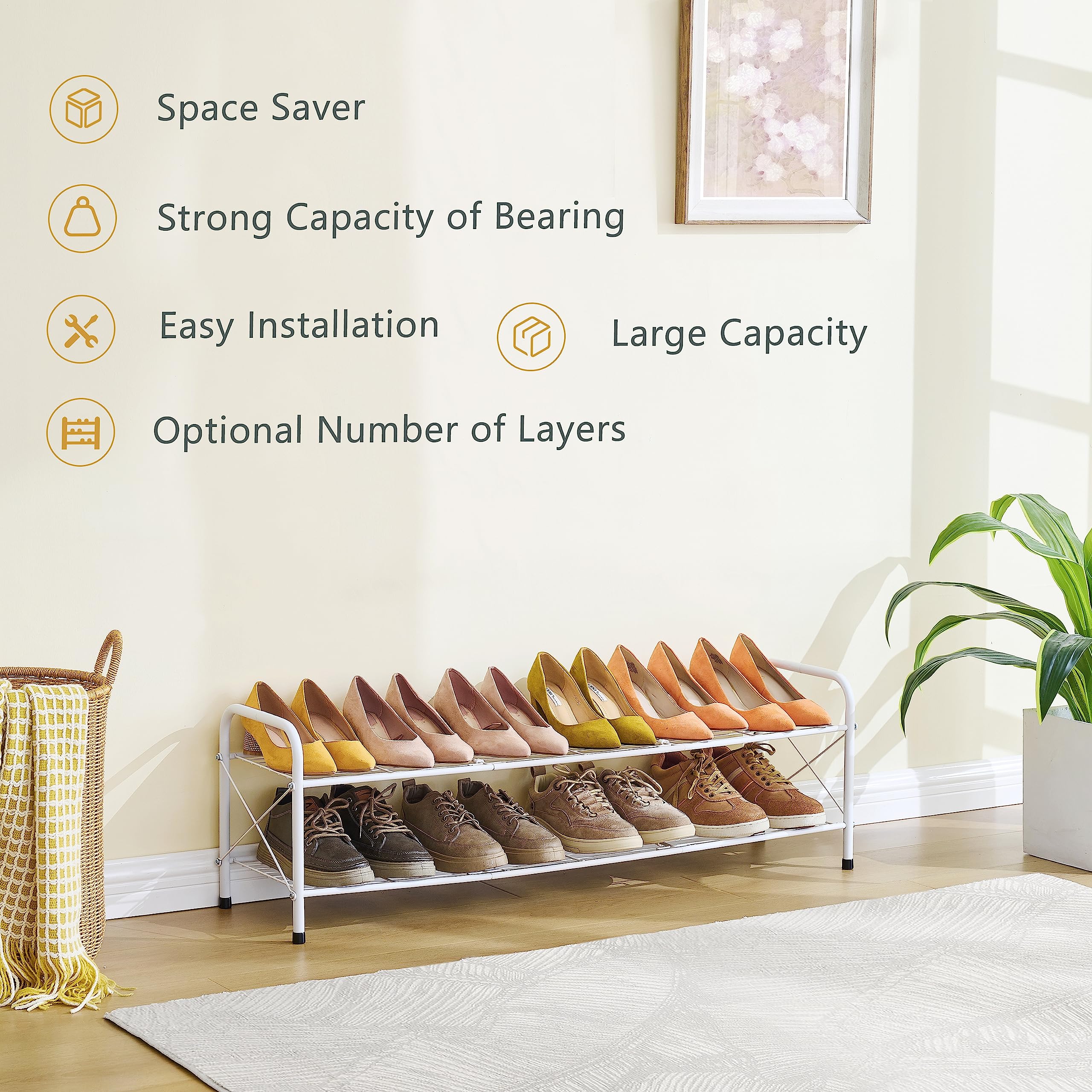 Hoctieon 2-Tier White Mesh Shoe Rack for Closet - Freestanding Shoe Shelf Organizer for Entryway, Bedroom & Durable Shoe Storage | Perfect for Small Spaces & Apartment Living