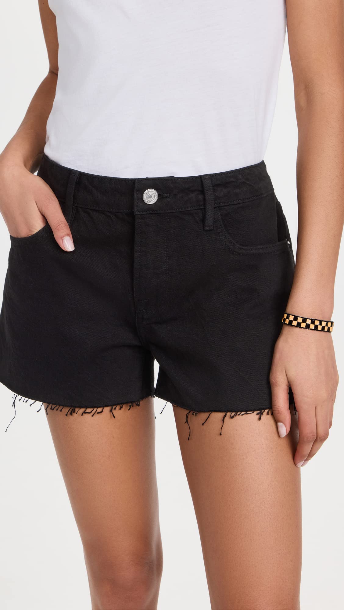 FRAME Women's Le Grand Garcon High-Waisted Raw Hem Denim Jean Shorts | Distressed Boyfriend Style Summer Shorts for Casual Outings & Beach Vacations