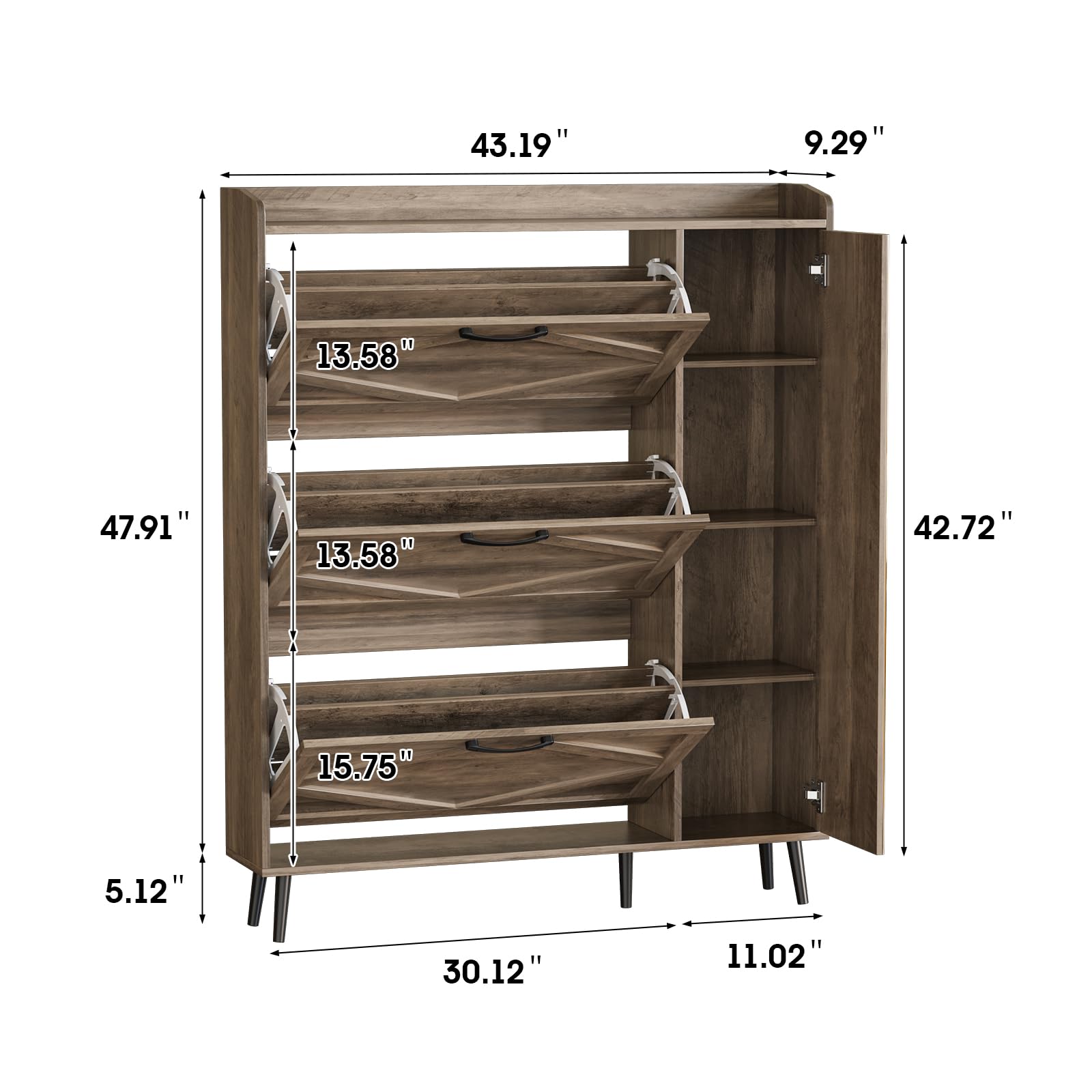 Maupvit 3-Drawer Shoe Cabinet with Mirror - Slim Shoe Organizer for Entryway & Hallway