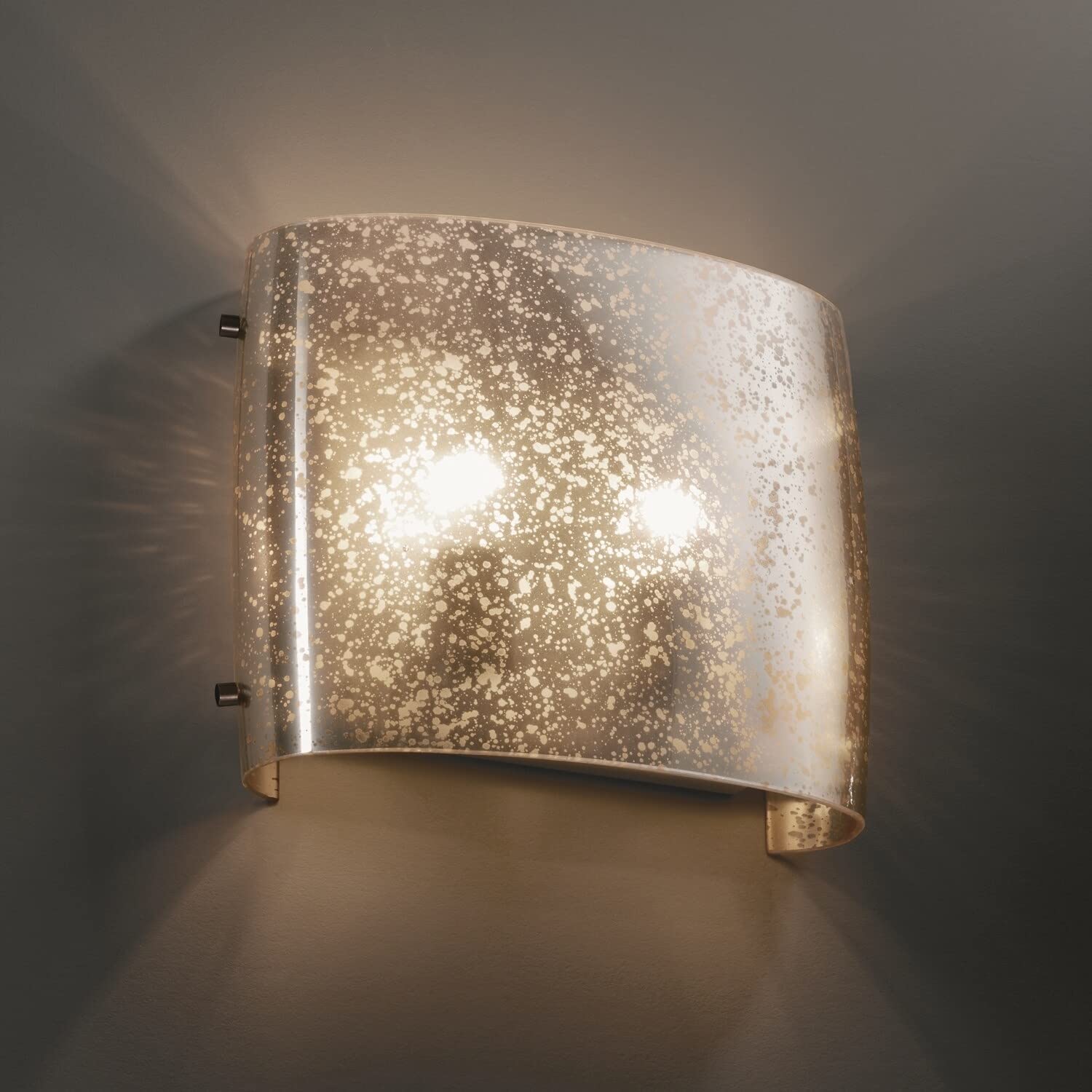 Justice Design Group Fusion 2-Light Wall Sconce - Dark Bronze Finish with Mercury Glass Artisan Shade | Modern Wall Lighting for Bedroom, Living Room & Hallway Decor