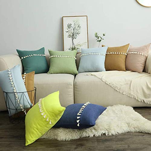 Farmhouse Soft Flannel Lumbar Pillow Cover 18x18 Inches - Skin-Friendly Tassel Decorative Cushion Case for Sofa, Bedroom, Living Room - Light Grey Modern Throw Pillowcase - Perfect Gift for Home Decor