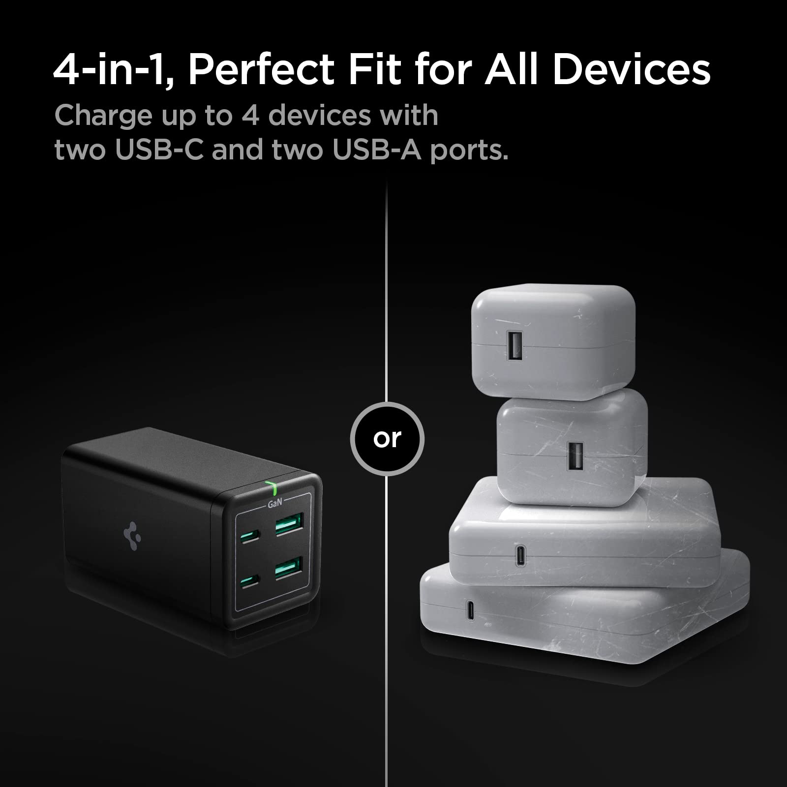 Spigen ArcDock 120W [GaN III] 4-Port USB C Charging Station - Fast PD Charger Hub with USB-C & USB-A Ports | Includes 100W USB 4 Cable for Thunderbolt 4 (40Gbps Data Transfer) | Compatible with MacBook Pro/Air, iPad, USB-C Laptops | Perfect for Home, Office & Travel Charging