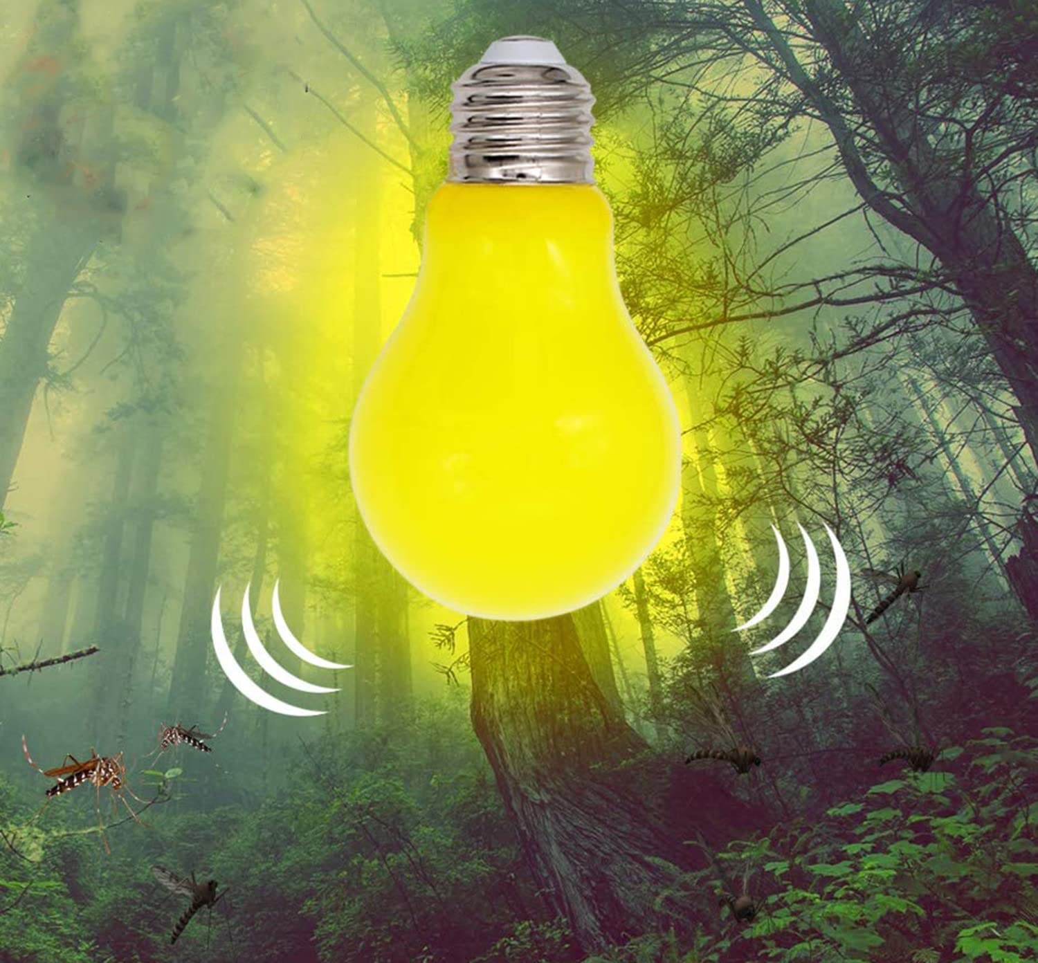 4-Pack 3W A19 LED Bug Light Bulbs - Yellow E26 Base Outdoor Bulbs (25W Equivalent, 2000K Amber Glow) - Night Lights for Bedroom, Garden, Patio, Porch, Backyard & Hallway - Insect Repelling & Cozy Ambiance Lighting