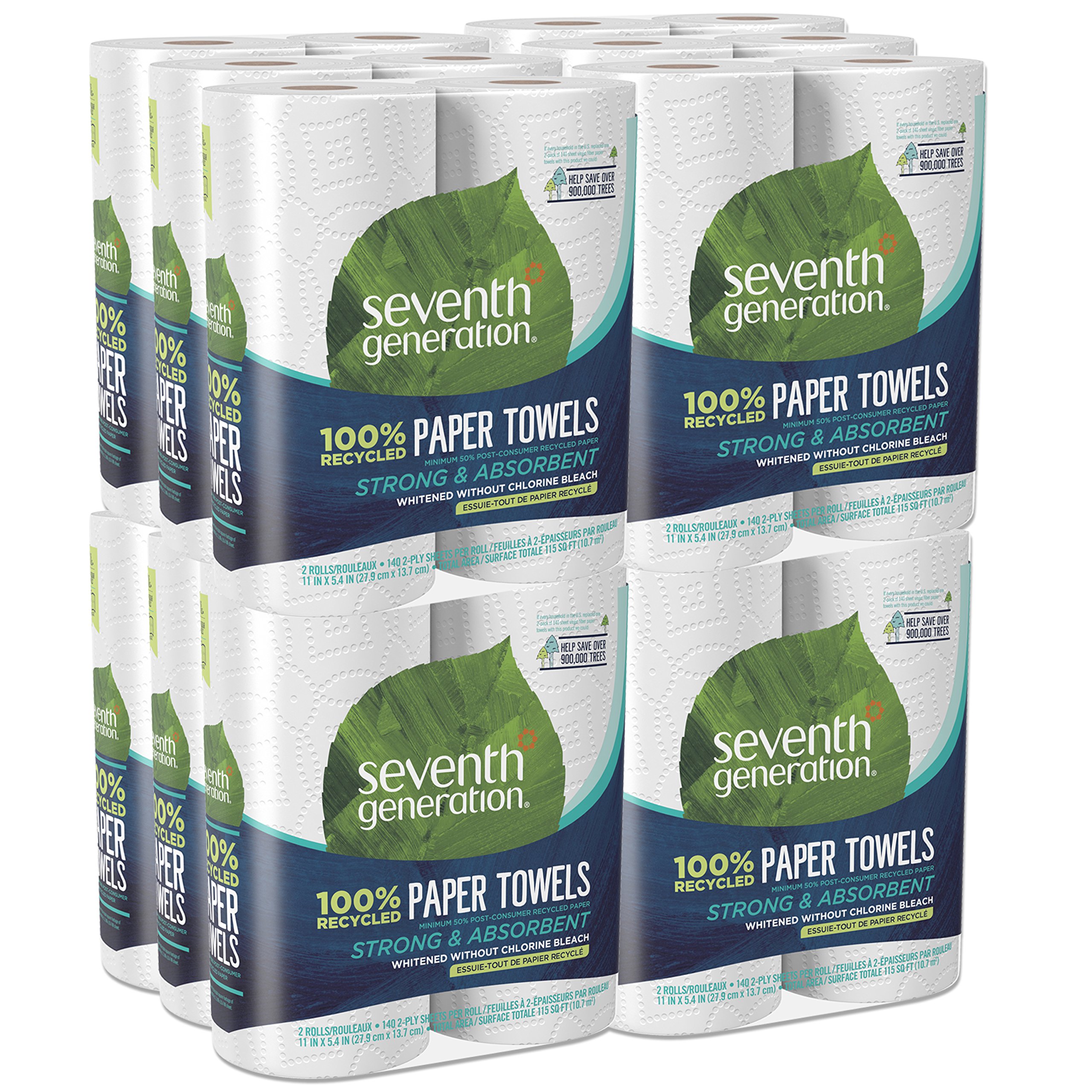 Seventh Generation 100% Recycled Paper Towels, 2-Ply, 2-Count (Pack of 12) | Eco-Friendly Kitchen & Cleaning Supplies for Home & Office Use
