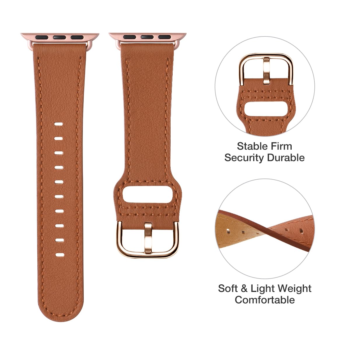 Premium Genuine Leather Apple Watch Bands for Series 10/9/8/7/6/5/4/3/2/1 & SE/Ultra (44mm 45mm 46mm 49mm) - Brown & Rose Gold Strap for Men & Women - Perfect for Workouts, Office Wear & Everyday Fashion