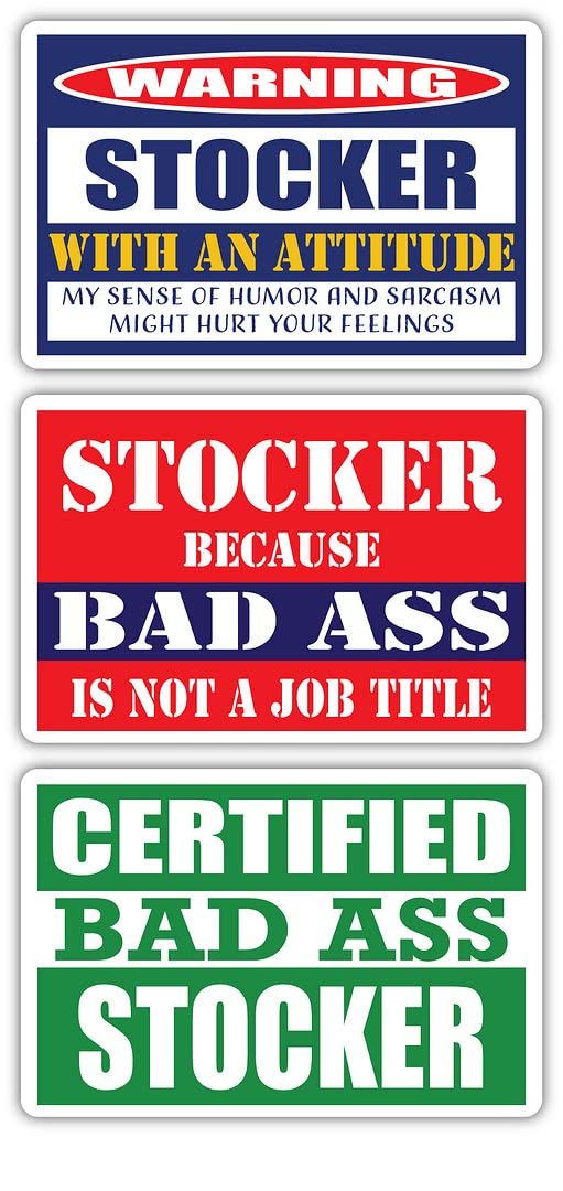 Certified Bad Ass Stocker with an Attitude Stickers (3-Pack) - Funny Job & Career Gift - Durable 3M Vinyl Decals for Laptops, Hard Hats, Windows - Perfect for Office Humor & Workstation Customization