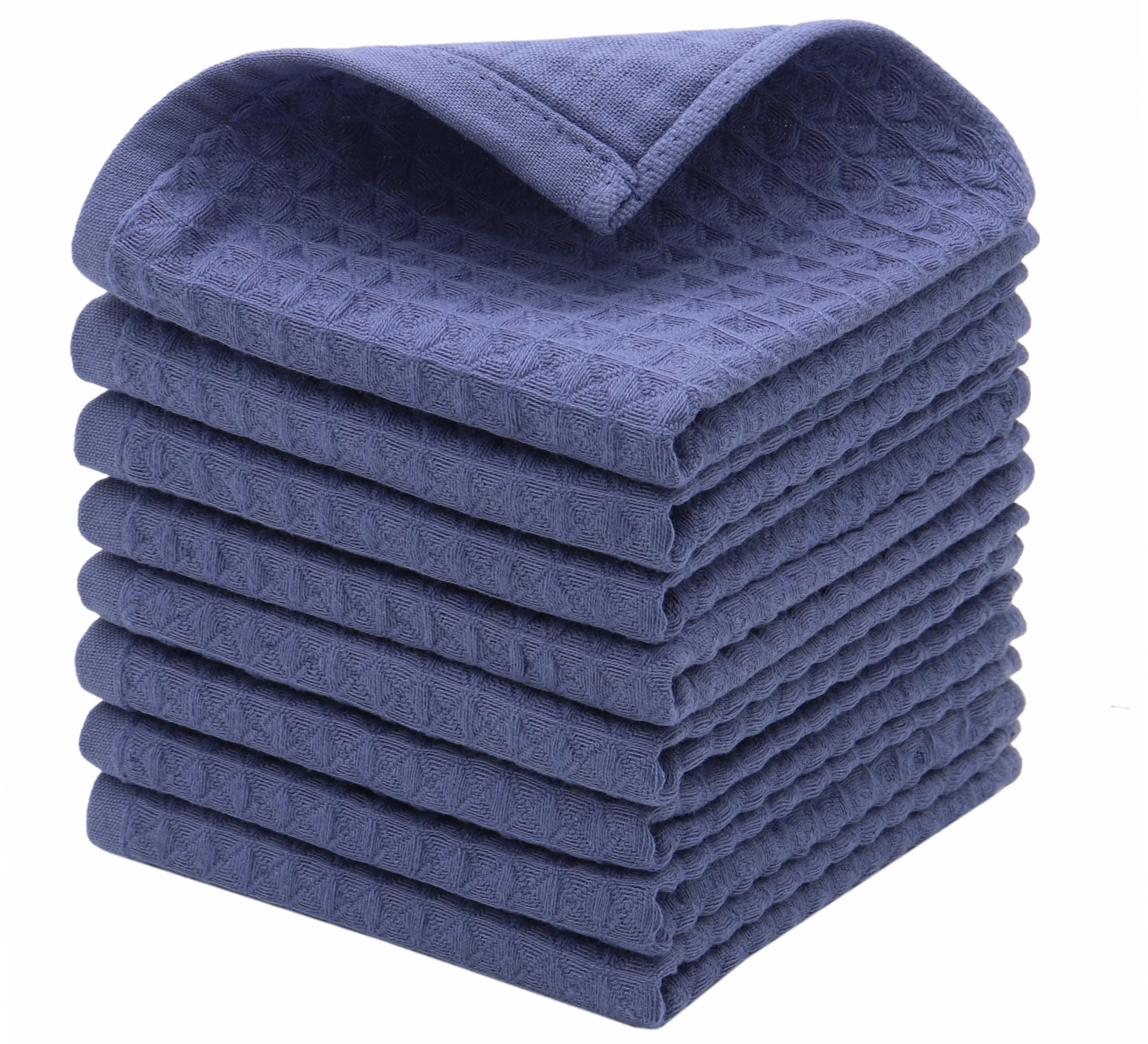 Double Deck Cotton Dish Cloths Set of 8 - Super Absorbent & Soft 12x12 Inch Kitchen Towels for Washing Dishes, Cleaning & Drying - Perfect for Daily Kitchen Use, Dishwashing & Countertop Cleaning (Blue)