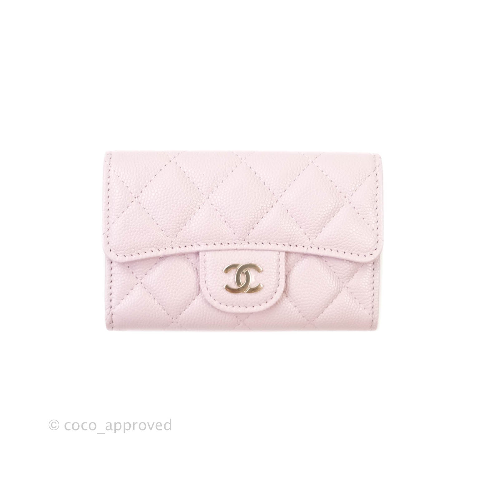 Chanel Caviar Quilted Flap Card Wallet in Lilac Rose Clair with Gold Hardware | 21S Collection | Perfect for Everyday Use & Luxury Gift Giving