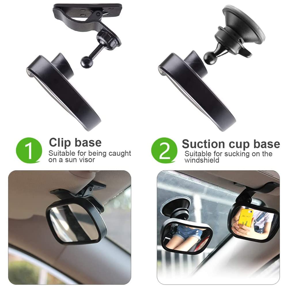 Qiwenr 360° Adjustable Shatter-Resistant Baby Car Mirror - Rearview Mirror for Toddlers & Infants with Suction Cups & Clips | Safe Back Seat Stroller Mirror for Car Travel & Road Trips