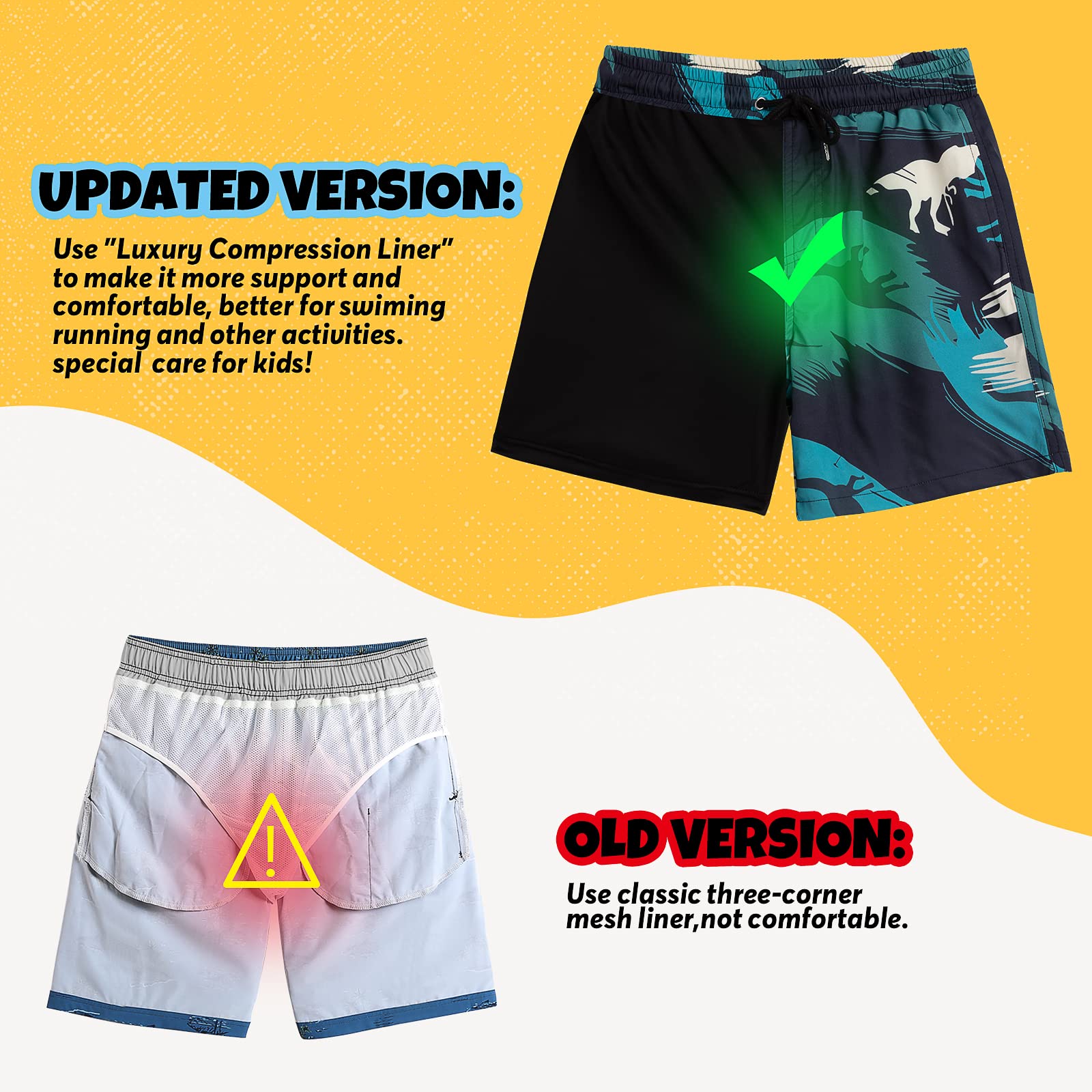 **Boys Swim Trunks Quick Dry with Boxer Brief Liner - UPF 50+ Bathing Suits for Swimming, Beach & Pool - Comfortable Compression Swim Shorts**