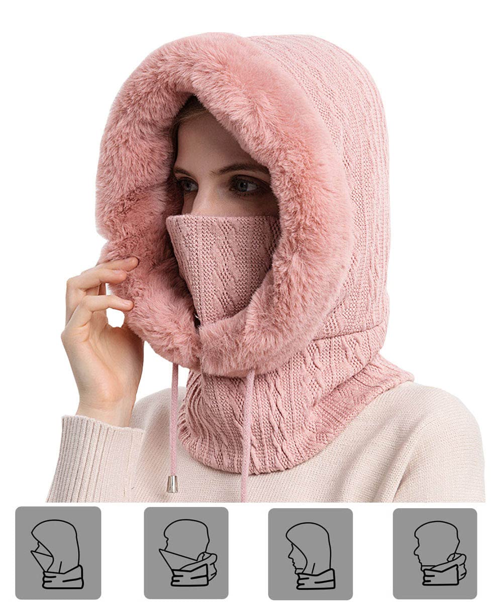 Women's Fleece Ski Mask Balaclava - Winter Face Cover Hood with Neck Protection for Skiing, Snowboarding, Hiking & Dog Walking - Cold Weather Outdoor Sports Accessory
