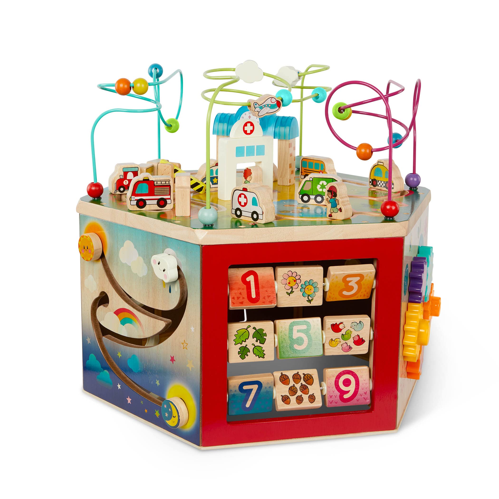 Battat Wooden Activity Cube - City-Themed Educational Toy for Toddlers & Kids 1 Year+ | Learning & Play Center for Preschool Development | Perfect for Daycare, Home & Classroom Use