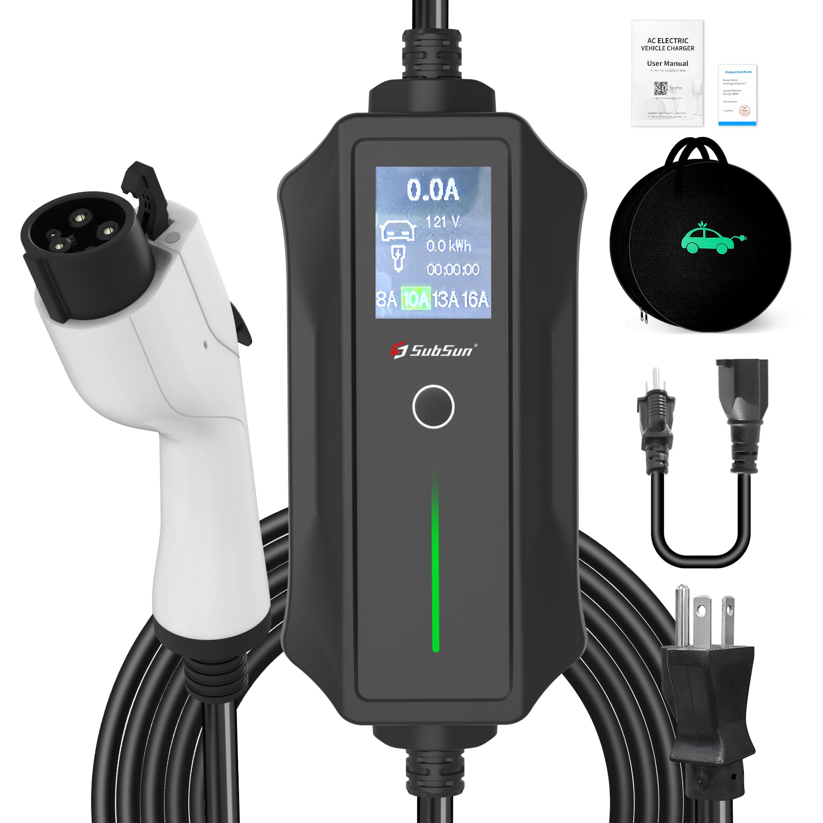 Portable EV Charger Level 1 & 2 - 16Amp 110V/240V Electric Vehicle Charging Station with 17Ft Cable, NEMA 6-20 Plug & 5-15 Adapter - Compatible with SAE J1772 EVs & Tesla (Adapter Needed) - Perfect for Home, Garage & Road Trip Charging
