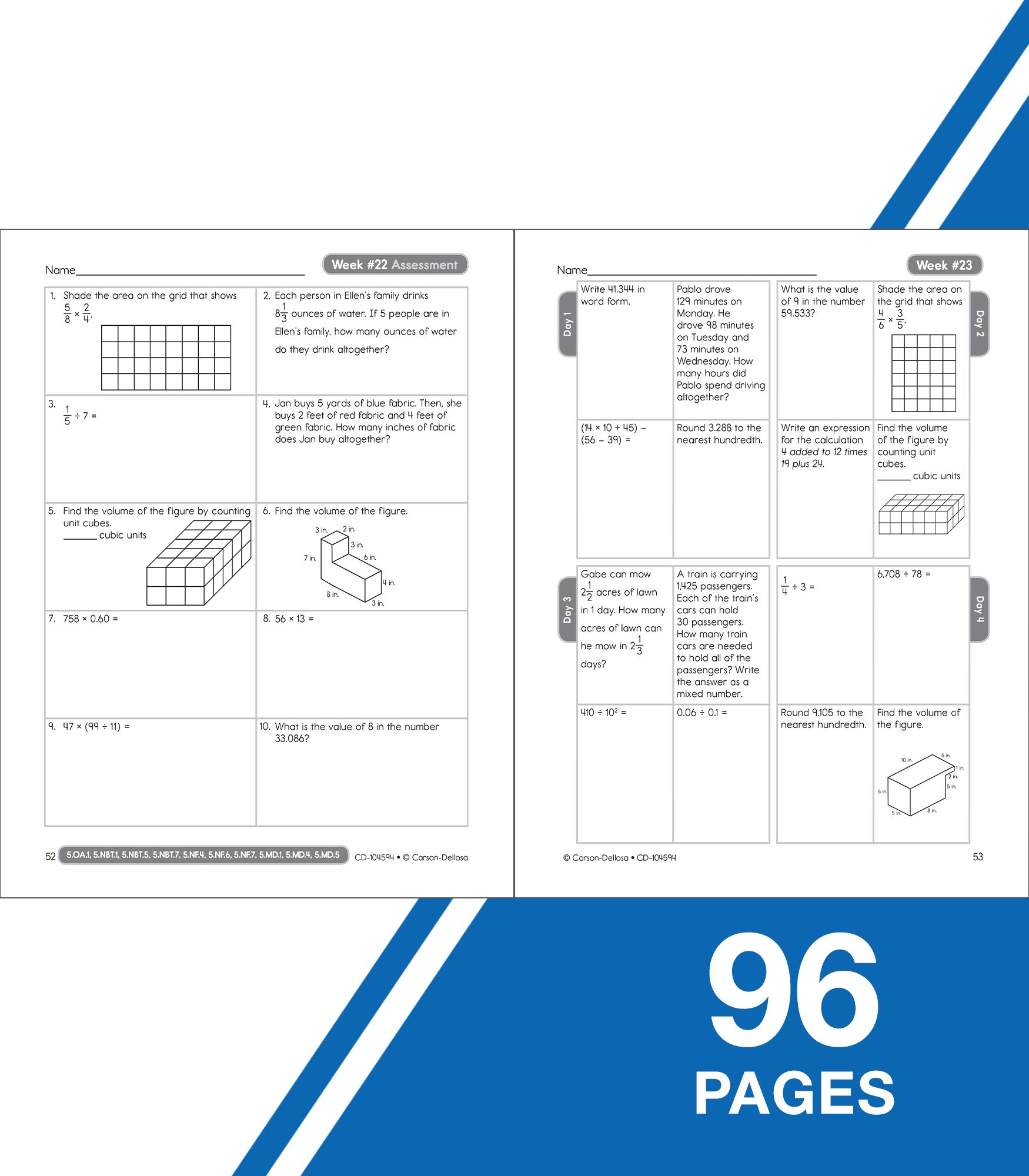Common Core Math 4 Today Workbook - 5th Grade, 96 Pages | Daily Practice & Skill Building for Elementary Students | Homeschool & Classroom Learning Resource